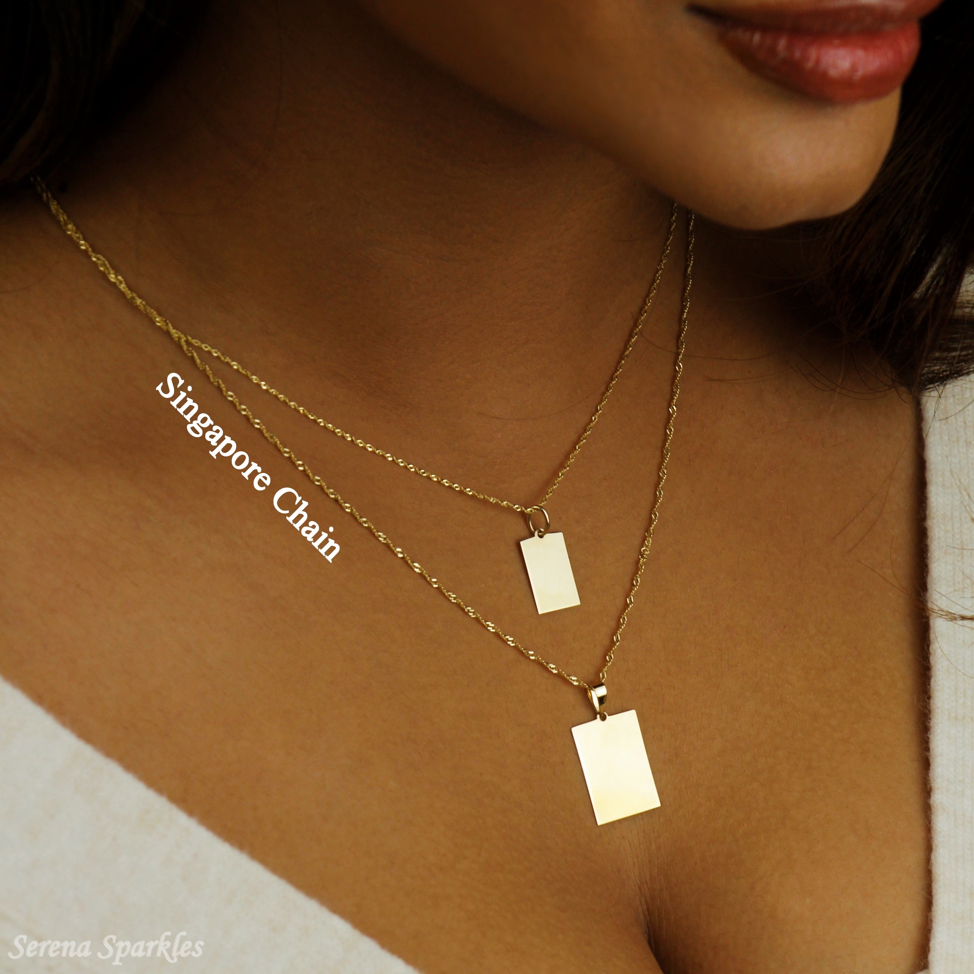 10k Solid Gold Engravable Tag Necklace (Canva) - Serena Sparkles