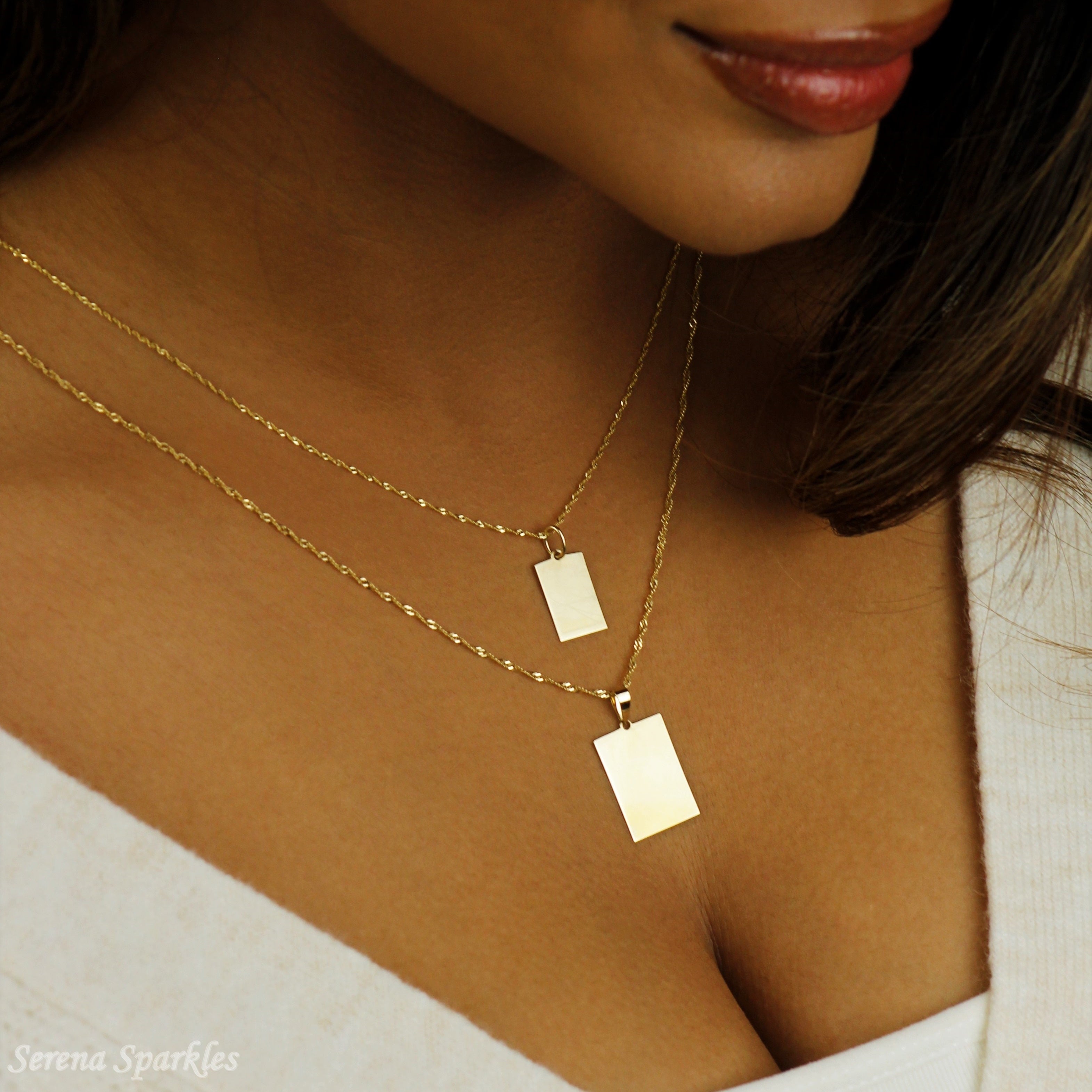 10k Solid Gold Engravable Tag Necklace (Canva) - Serena Sparkles