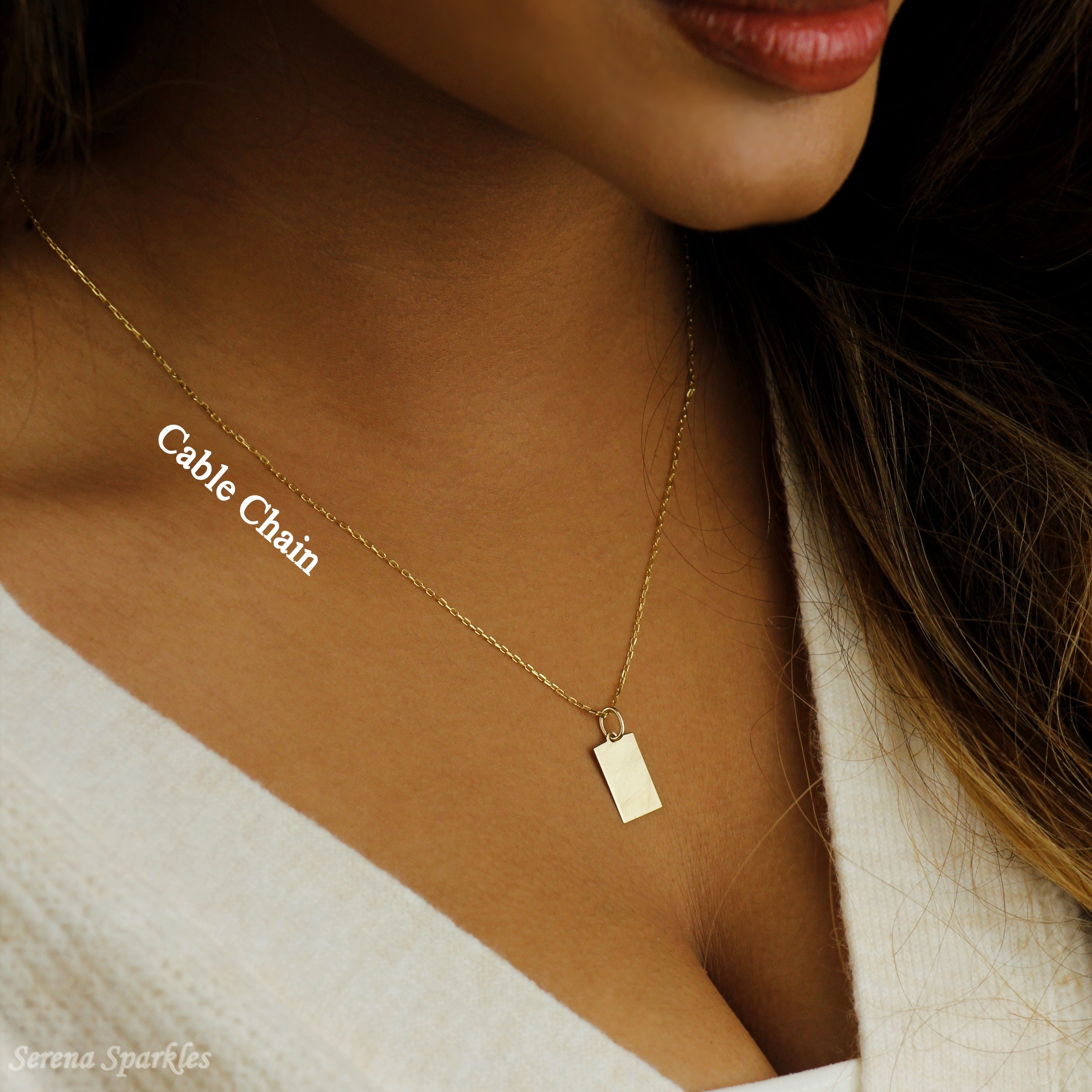 10k Solid Gold Engravable Tag Necklace (Canva) - Serena Sparkles