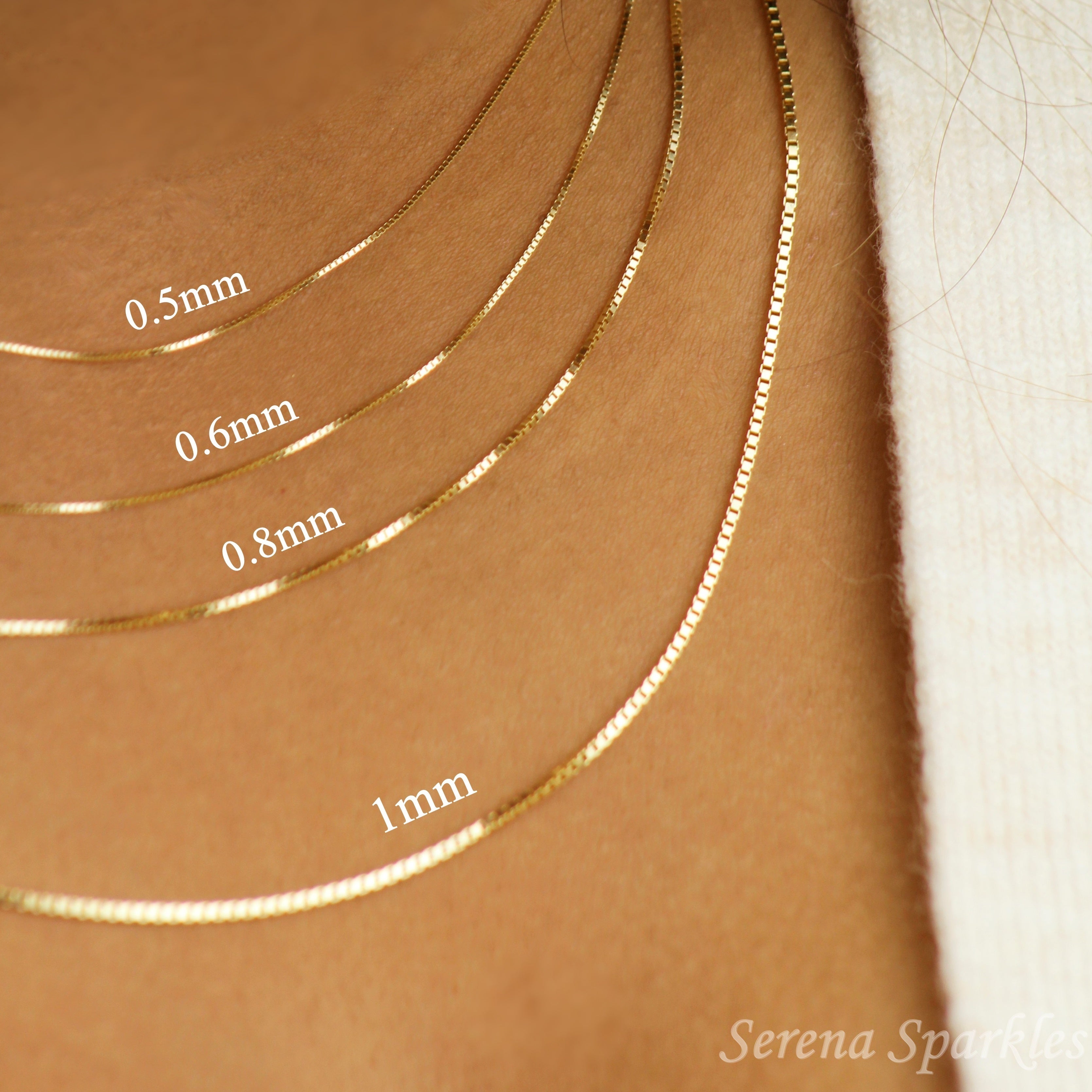 10k Solid Gold Box Chain Necklace - Serena Sparkles