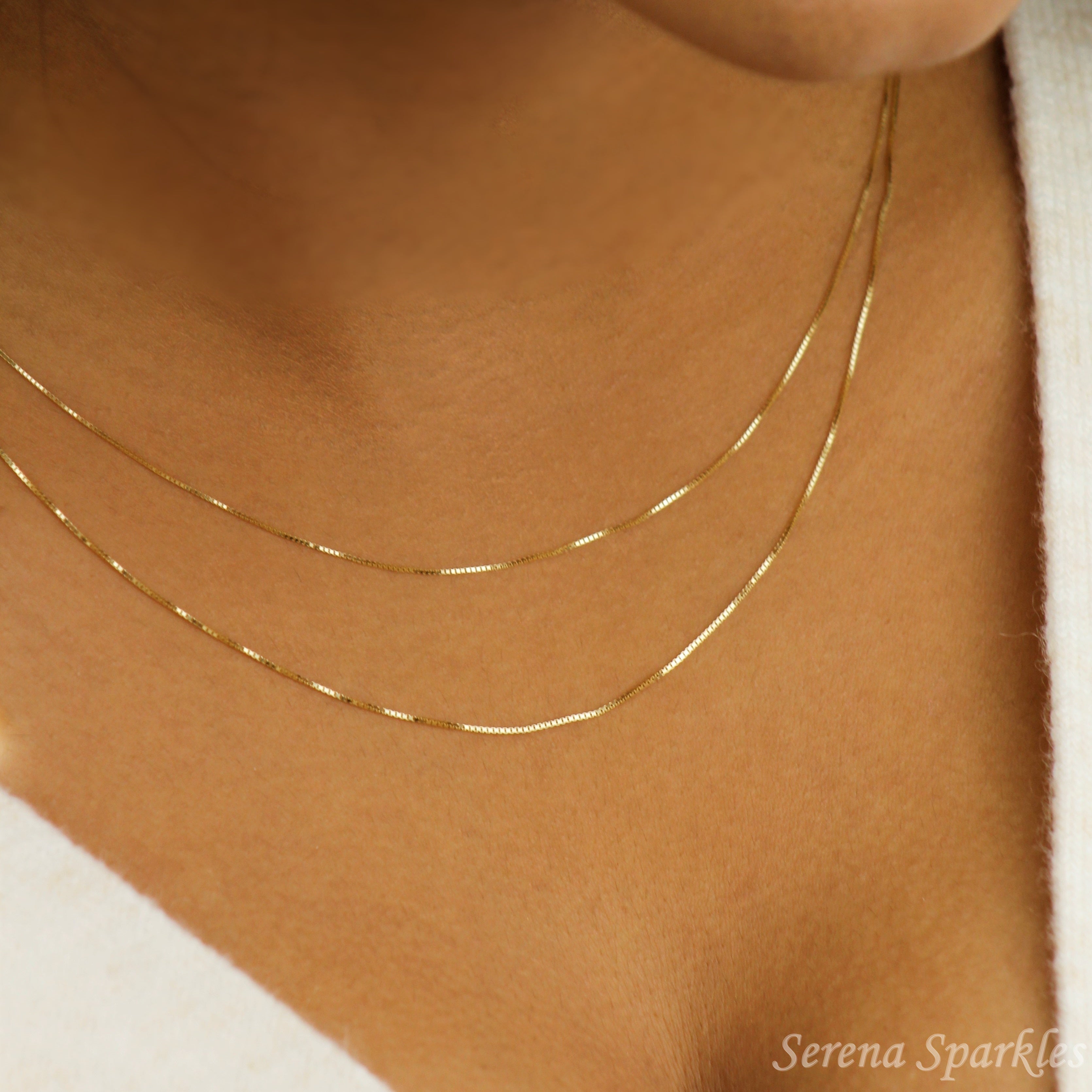 10k Solid Gold Box Chain Necklace - Serena Sparkles