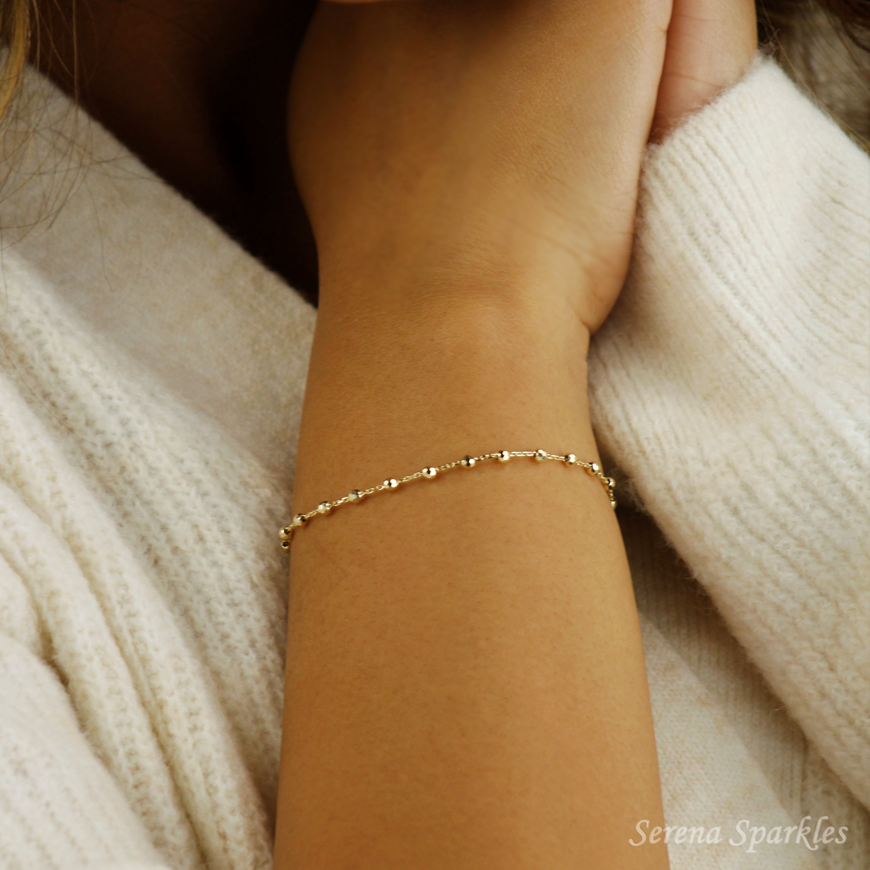 10k Solid Gold Ball Bracelet - Serena Sparkles