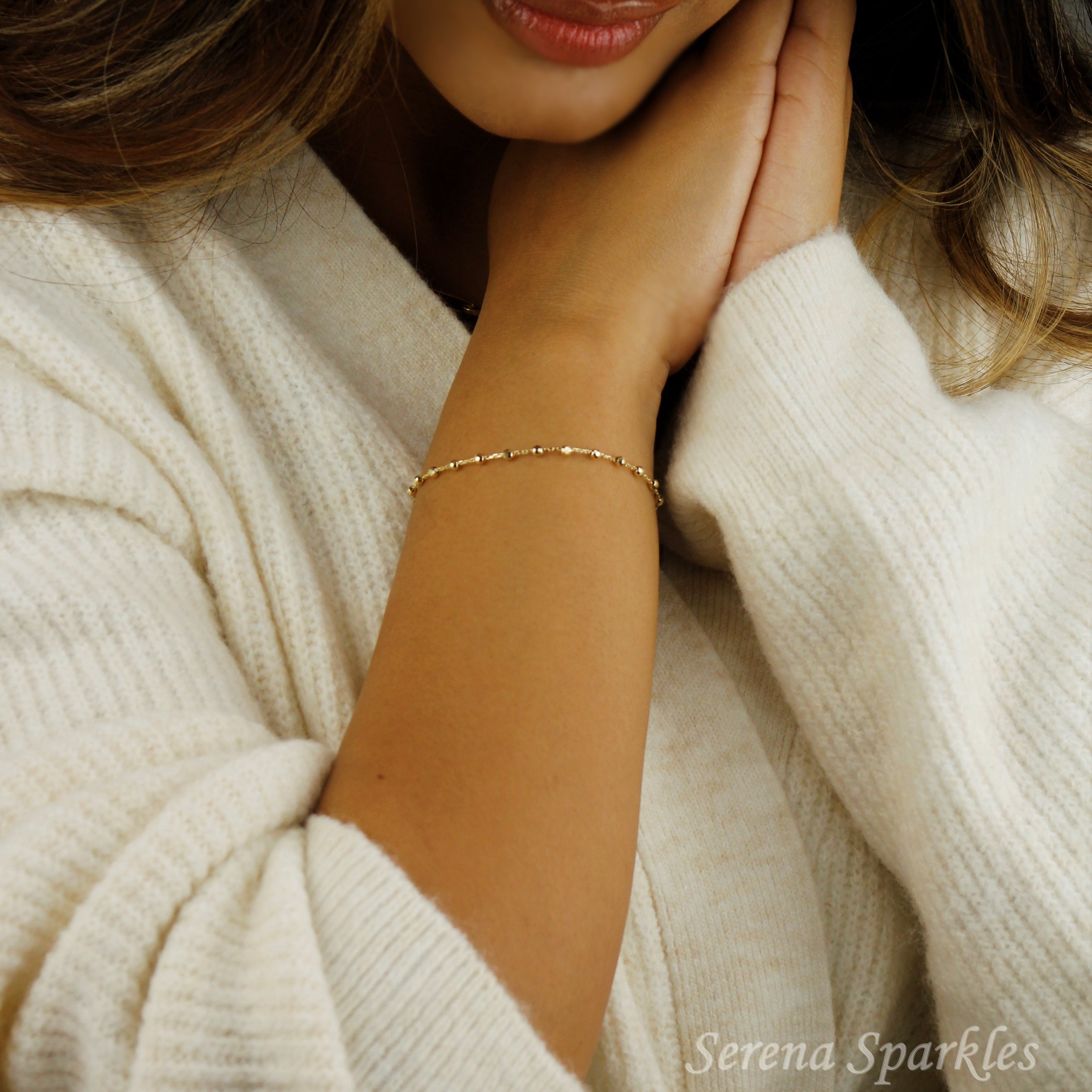 10k Solid Gold Ball Bracelet - Serena Sparkles