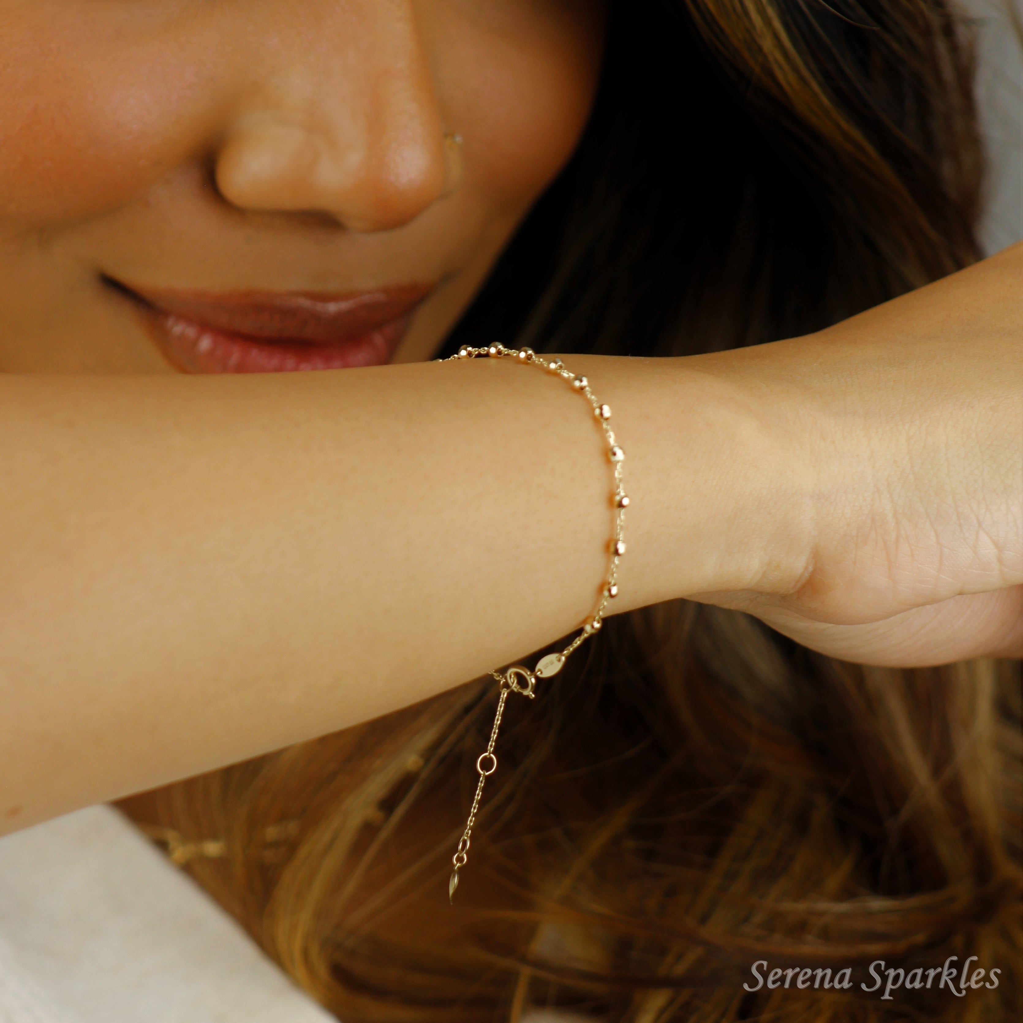 10k Solid Gold Ball Bracelet - Serena Sparkles