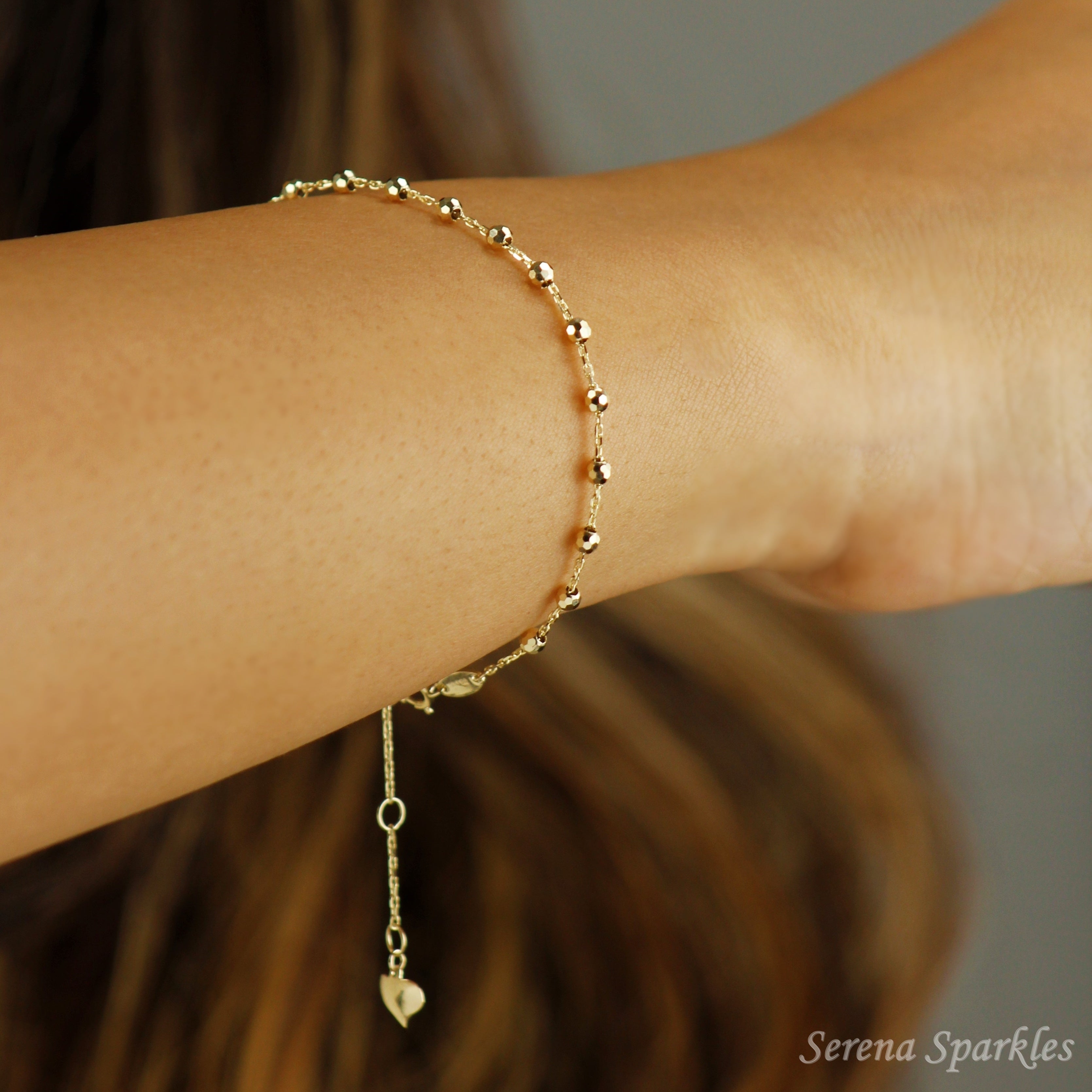 10k Solid Gold Ball Bracelet - Serena Sparkles