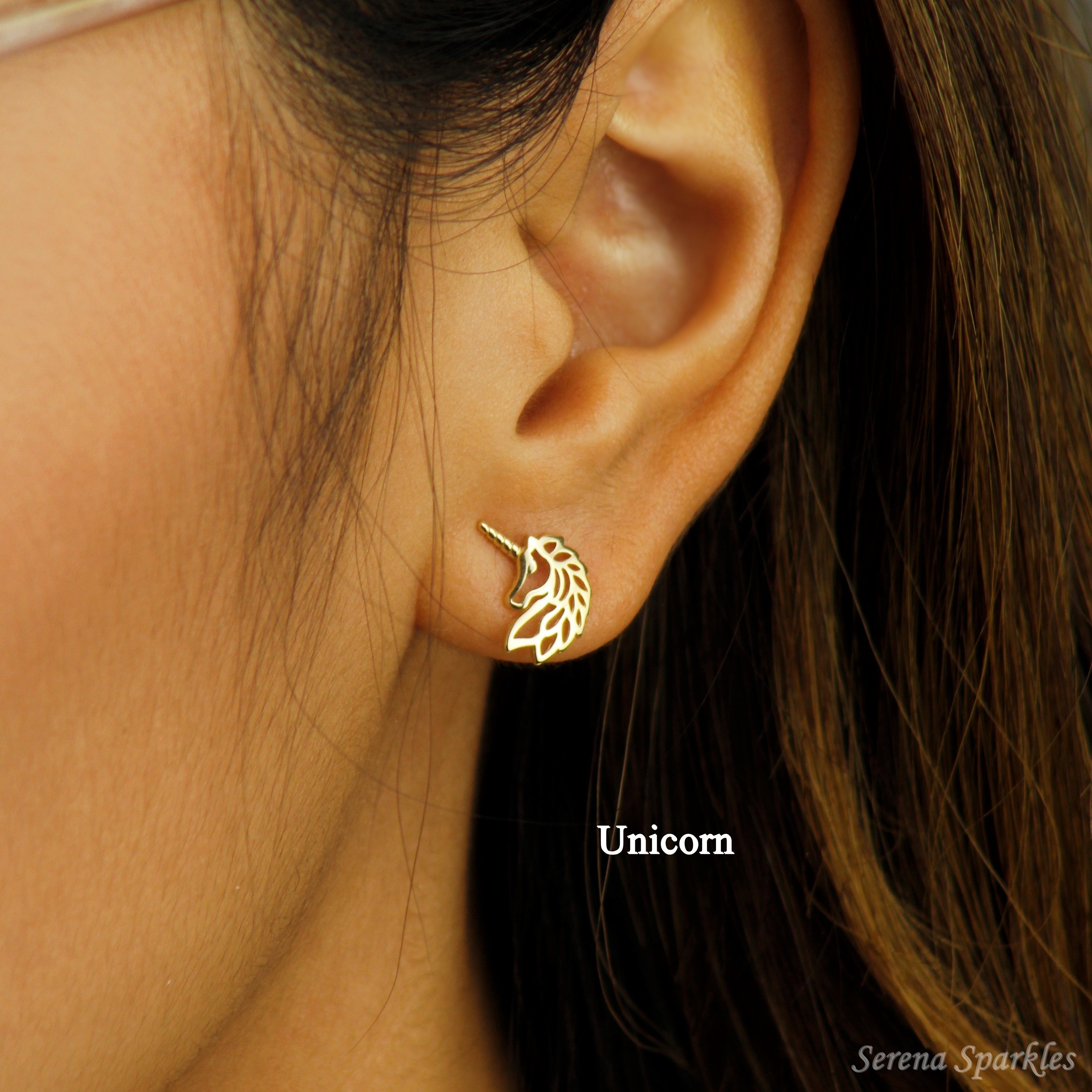 10k Solid Gold Dainty Ear Studs - Serena Sparkles