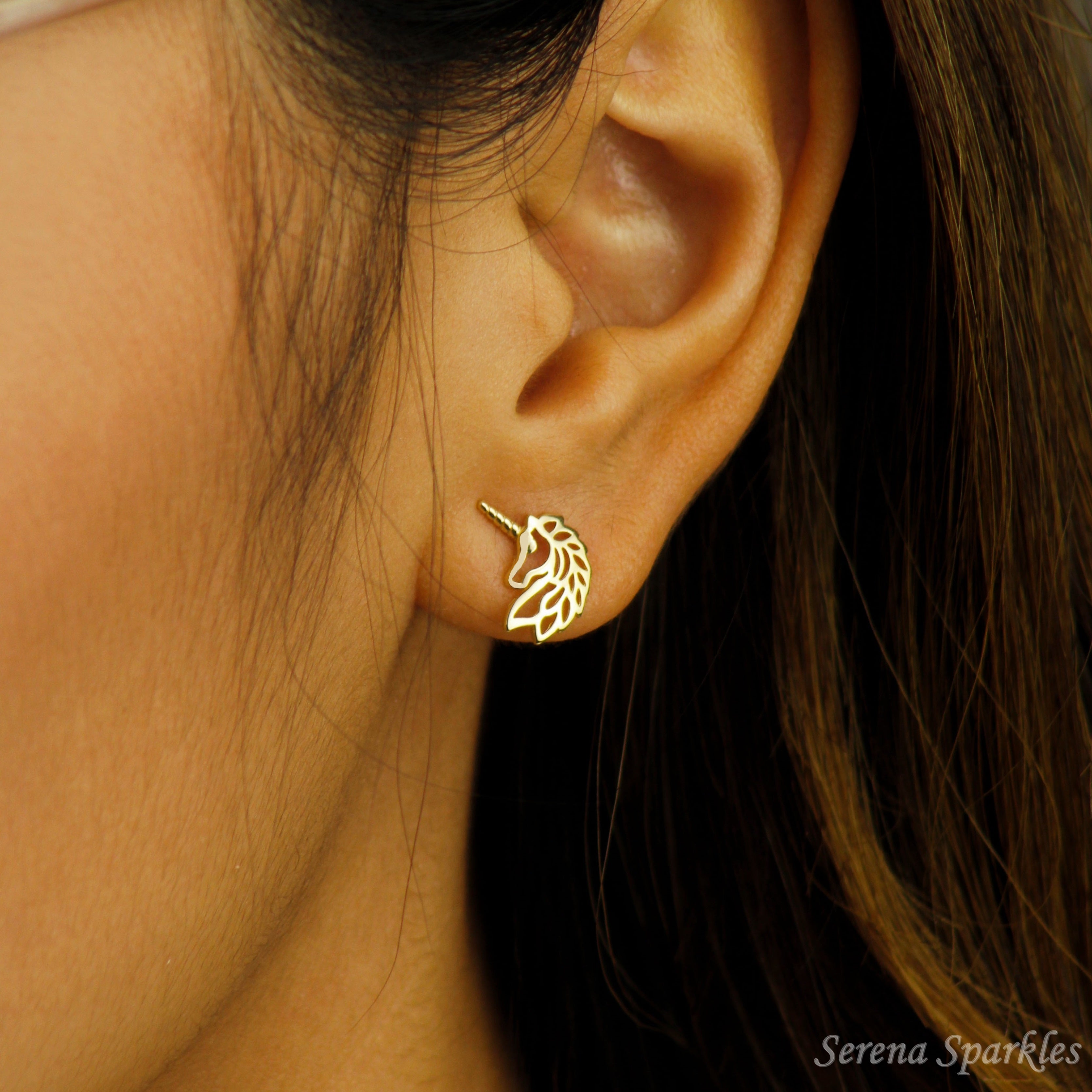 10k Solid Gold Unicorn Ear Studs - Serena Sparkles