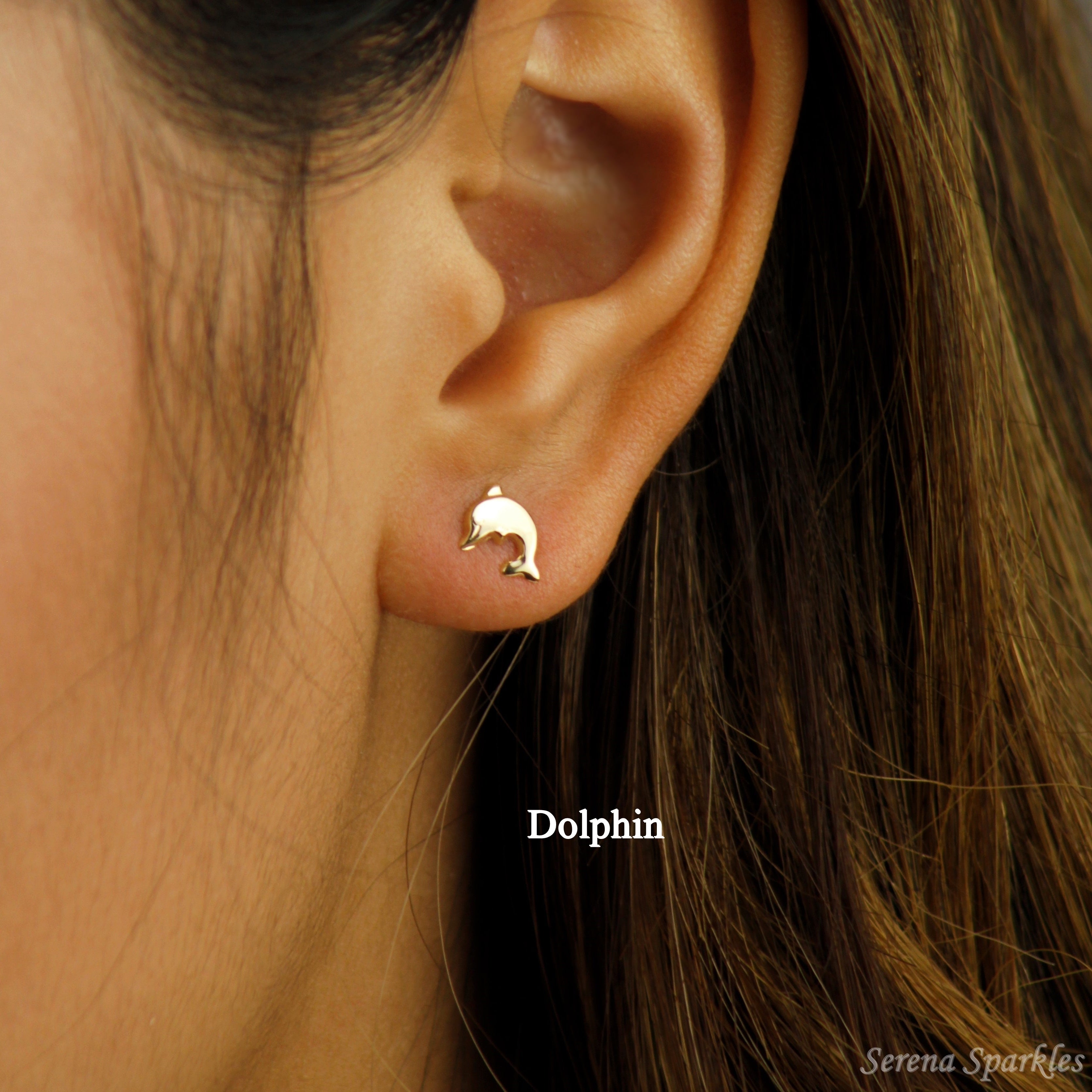 10k Solid Gold Dainty Ear Studs - Serena Sparkles