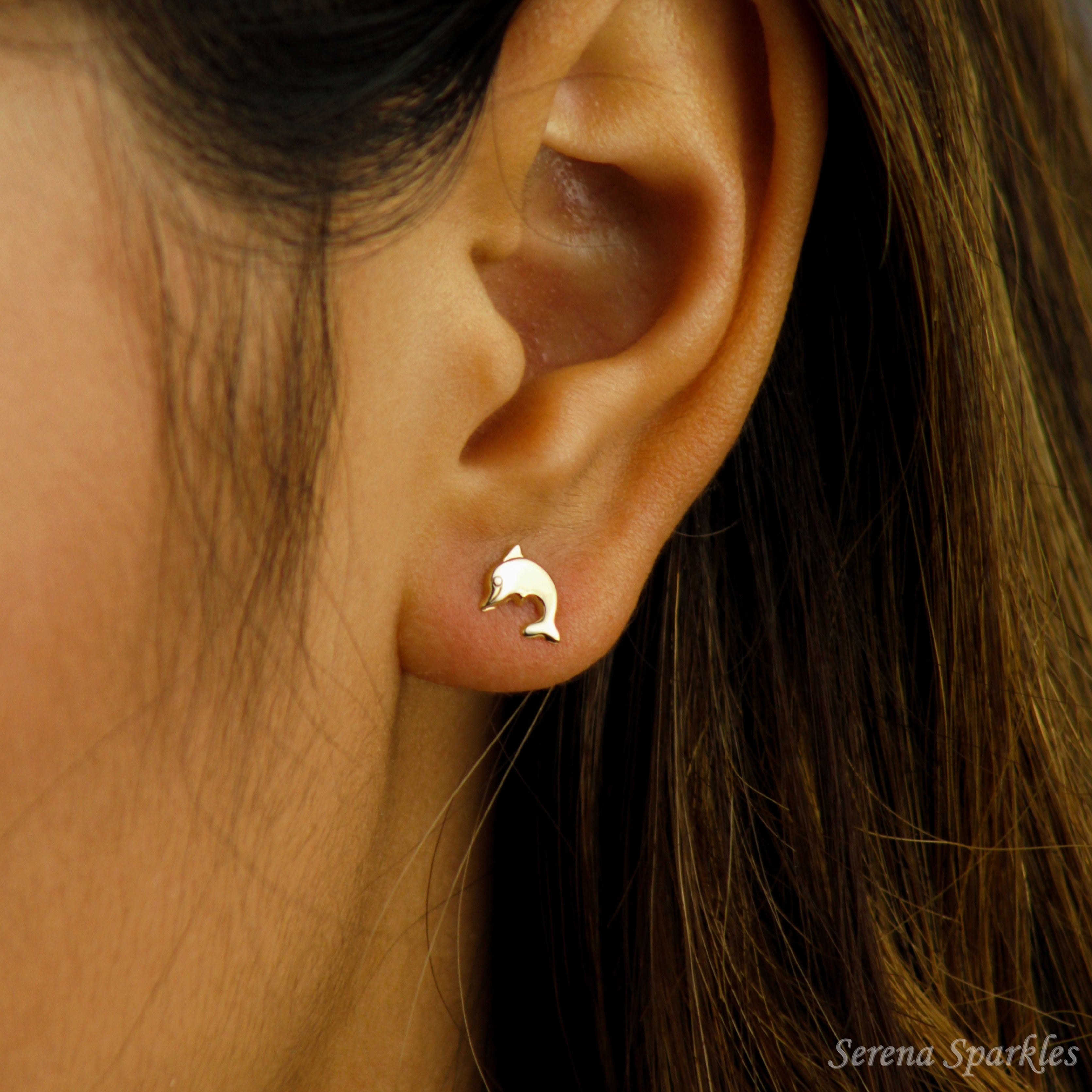 10k Solid Gold Dolphin Ear Studs - Serena Sparkles