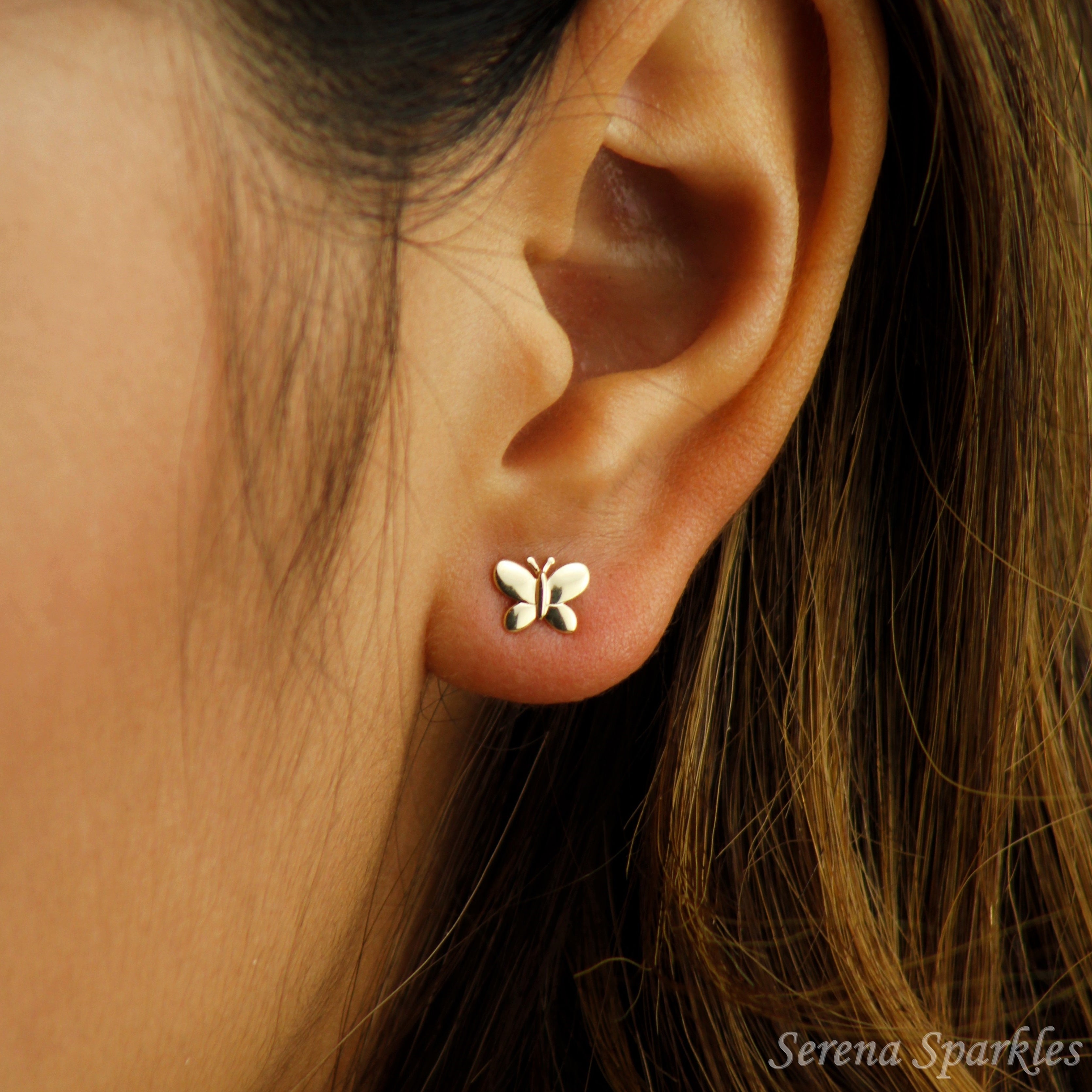 10k Solid Gold Butterfly Ear Studs - Serena Sparkles