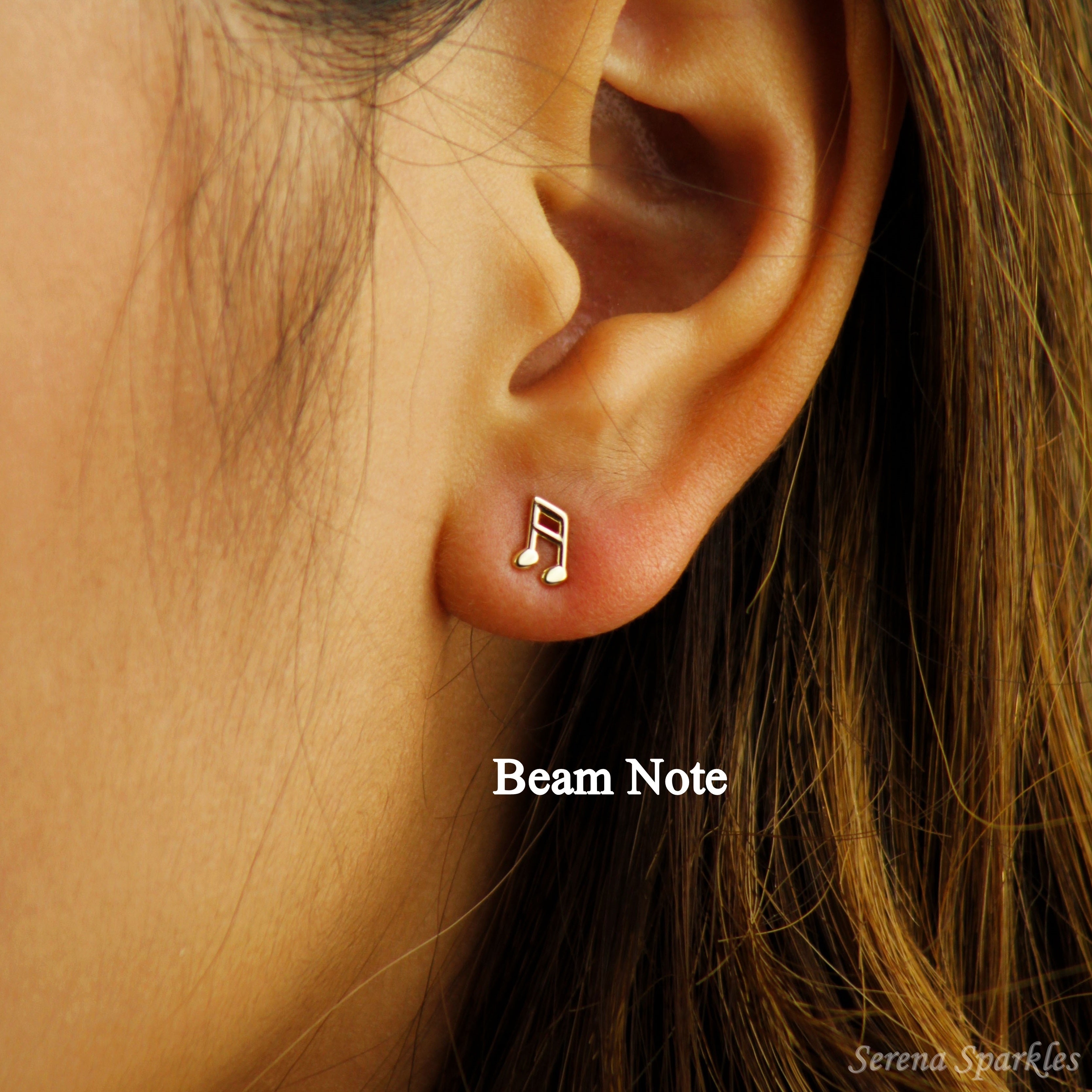 10k Solid Gold Music Notes Stud Earrings - Serena Sparkles