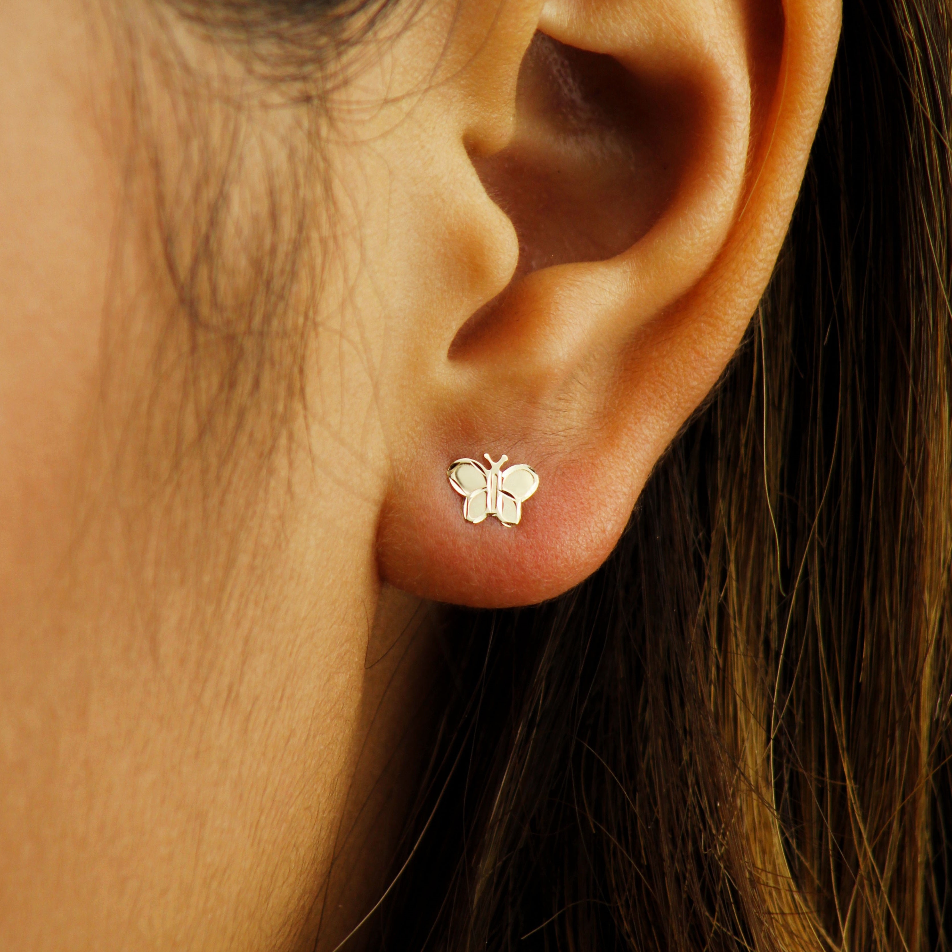 10k Solid Gold Small Butterfly Ear Studs - Serena Sparkles