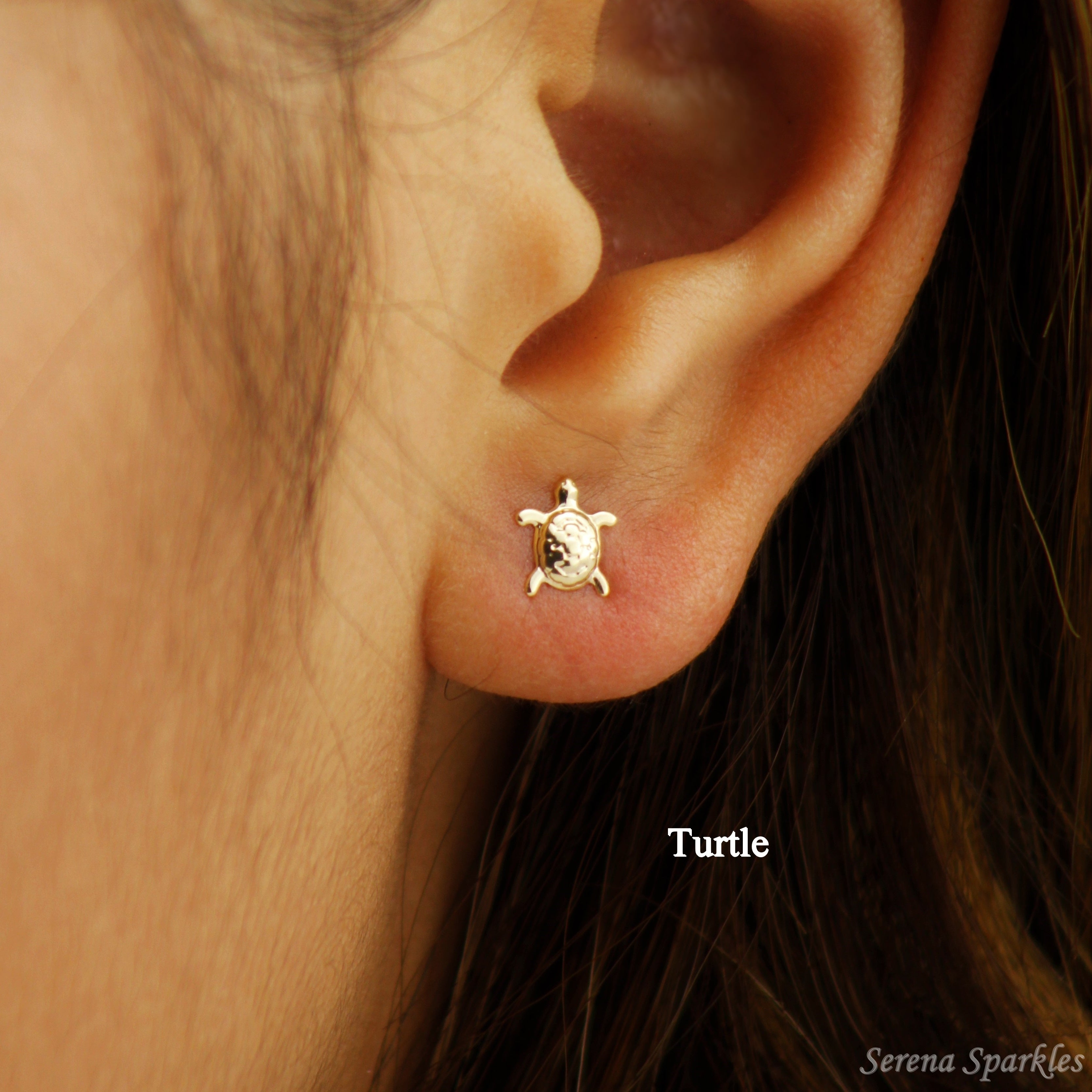 10k Solid Gold Dainty Ear Studs - Serena Sparkles