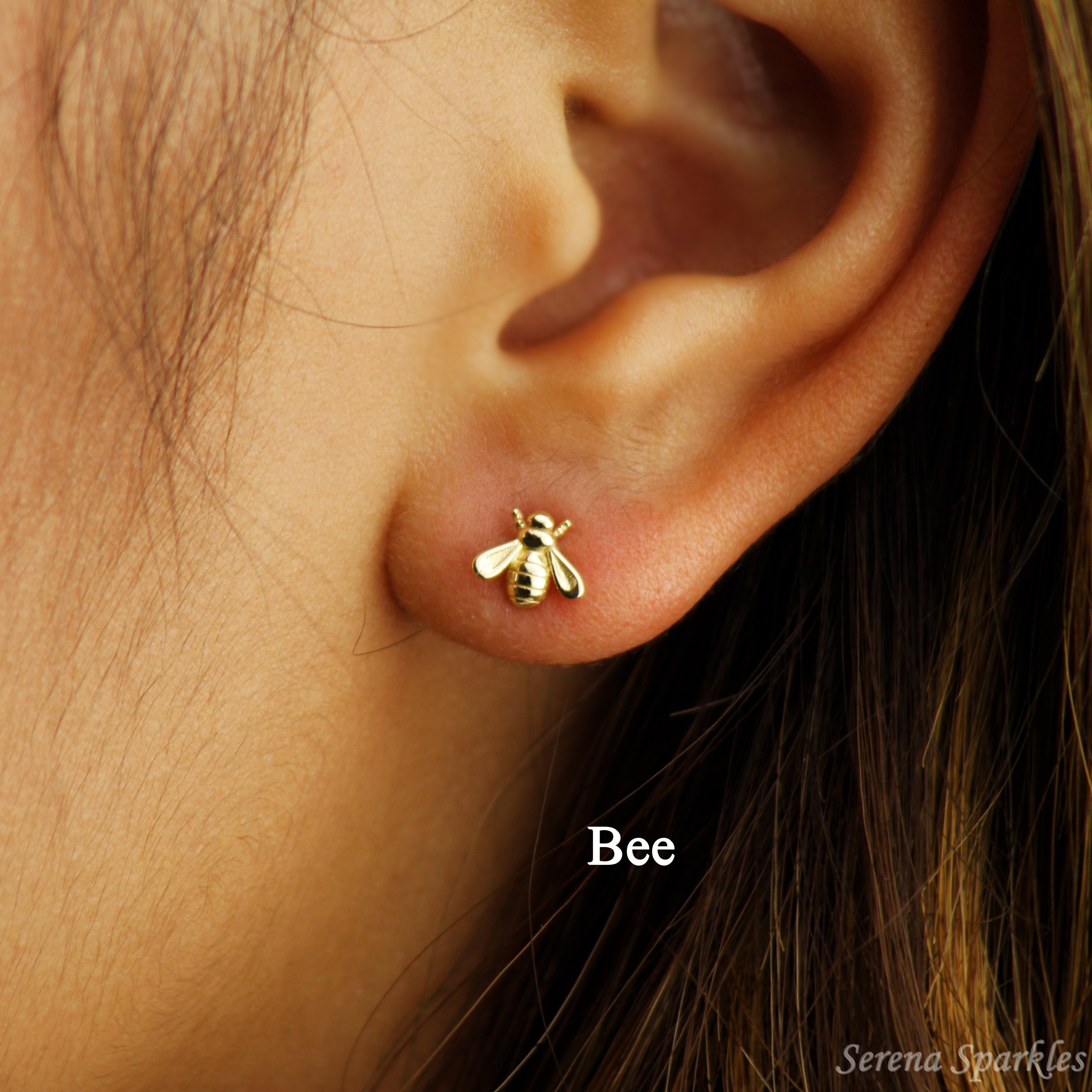 10k Solid Gold Ear Stud Earrings - Serena Sparkles