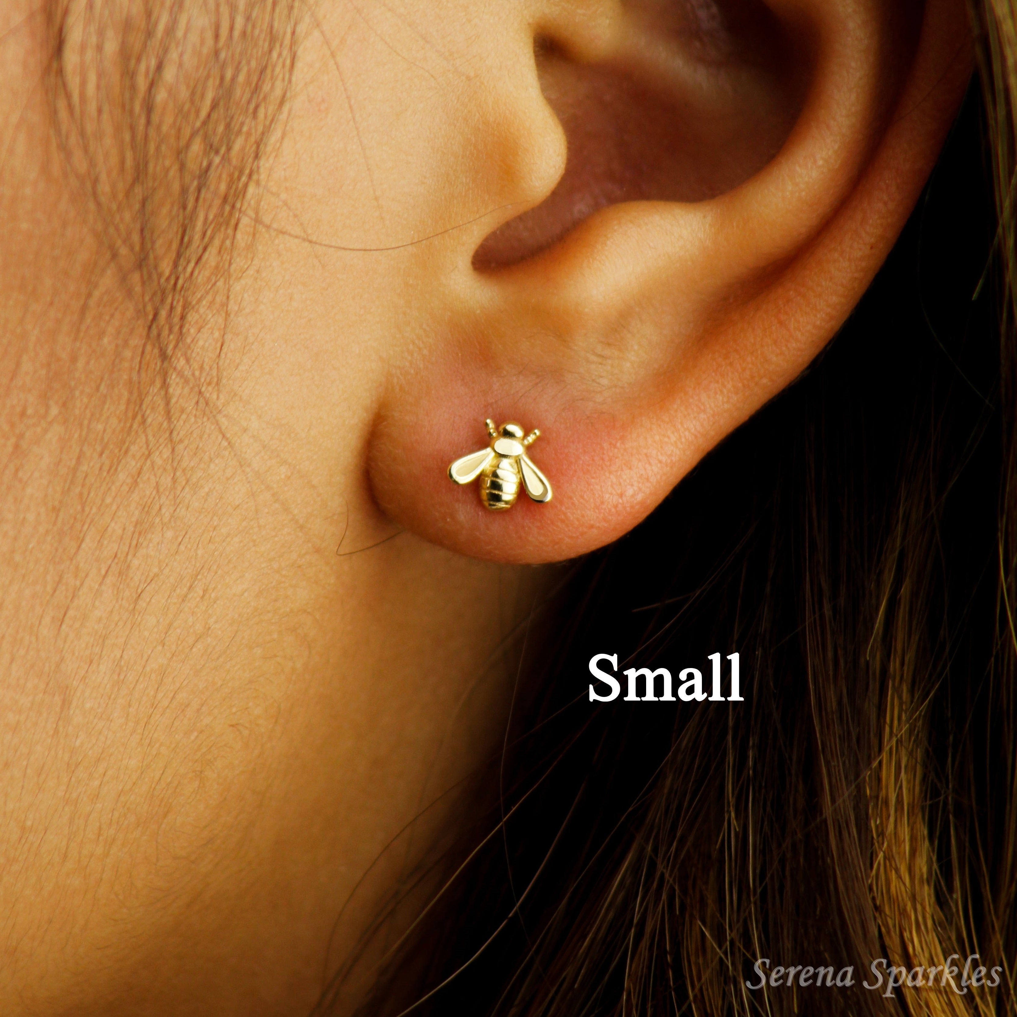 10k Solid Gold Bee Ear Stud Earrings - Serena Sparkles