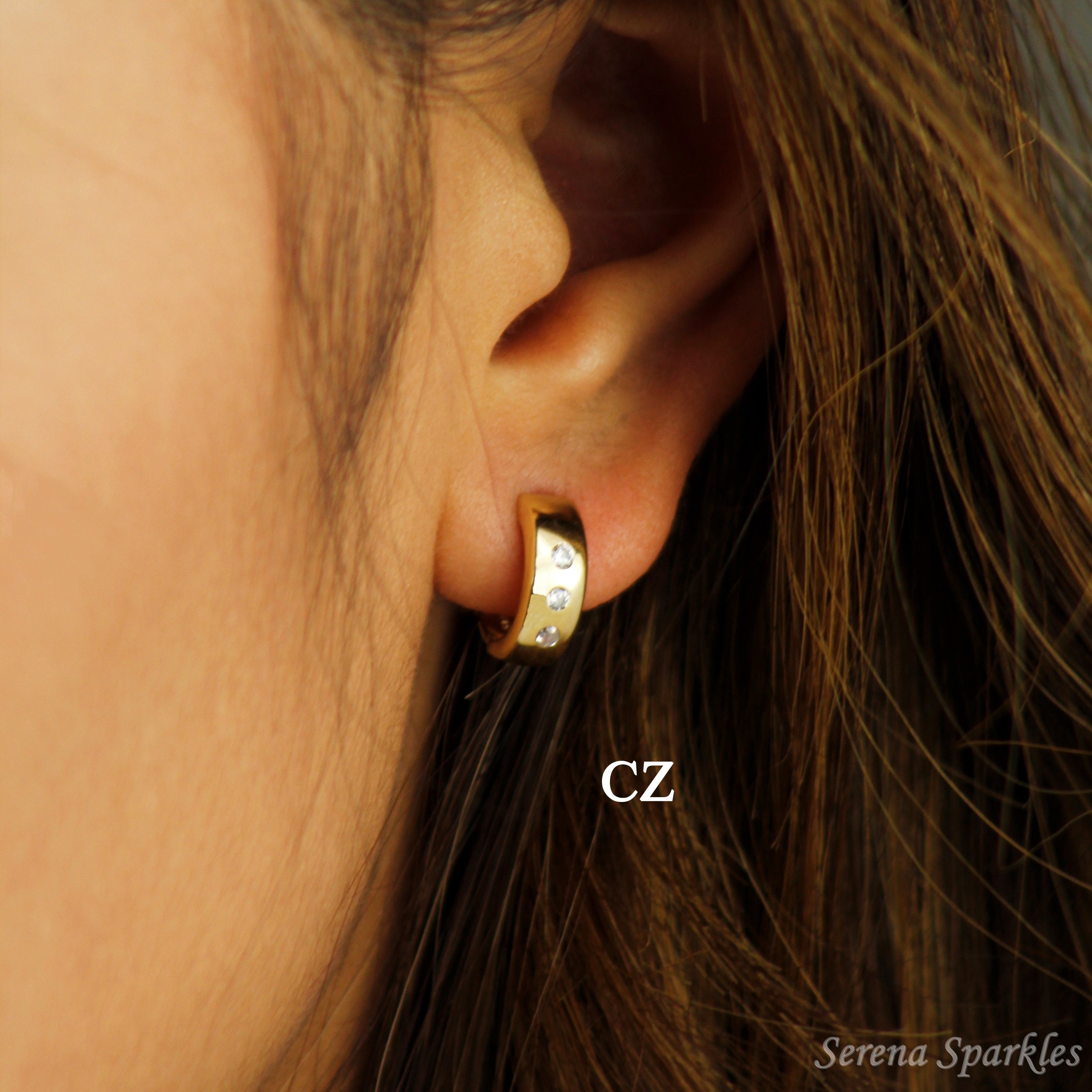 10k Solid Real Gold Huggie Earrings - Serena Sparkles