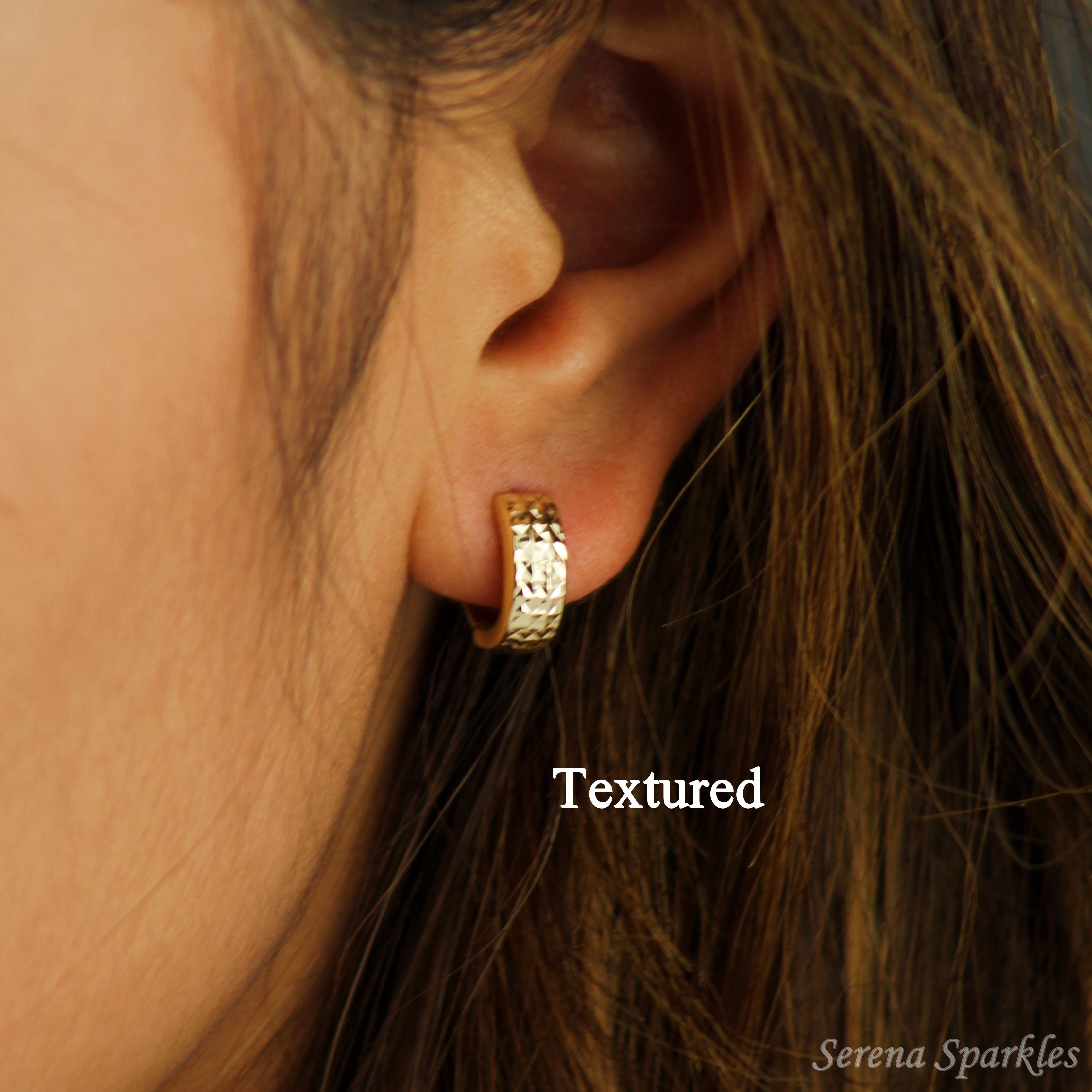 10k Solid Real Gold Huggie Earrings - Serena Sparkles