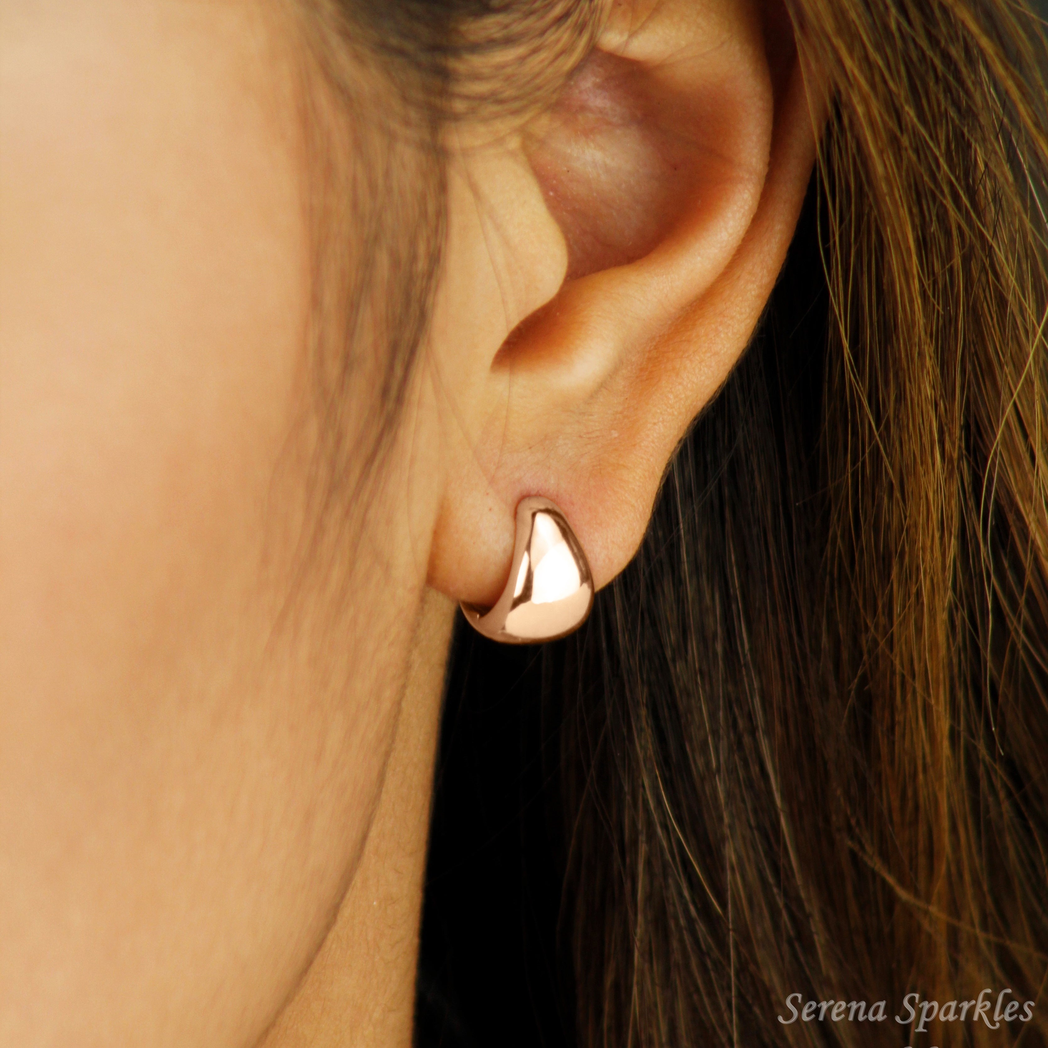 10k Solid Rose Gold Dome Huggie Hoop Earrings - Serena Sparkles