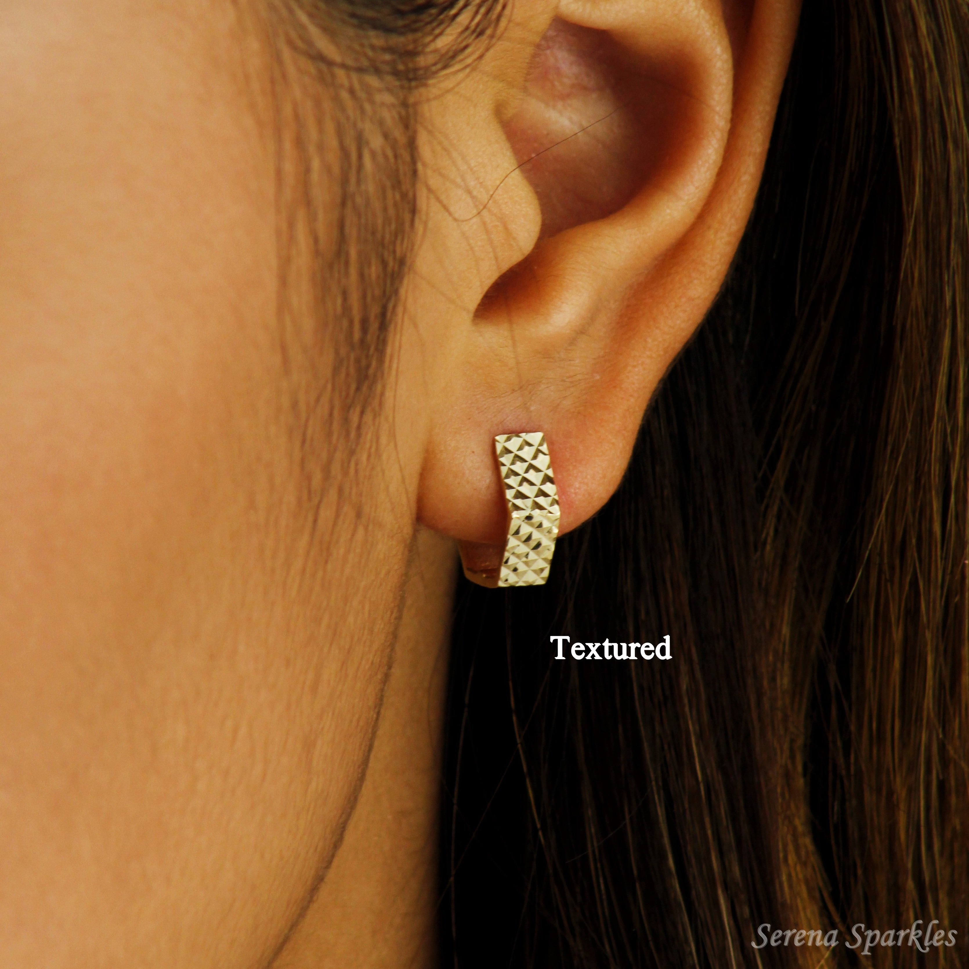 10k Solid Gold Hexagon Shape Huggie Hoop Earrings - Serena Sparkles