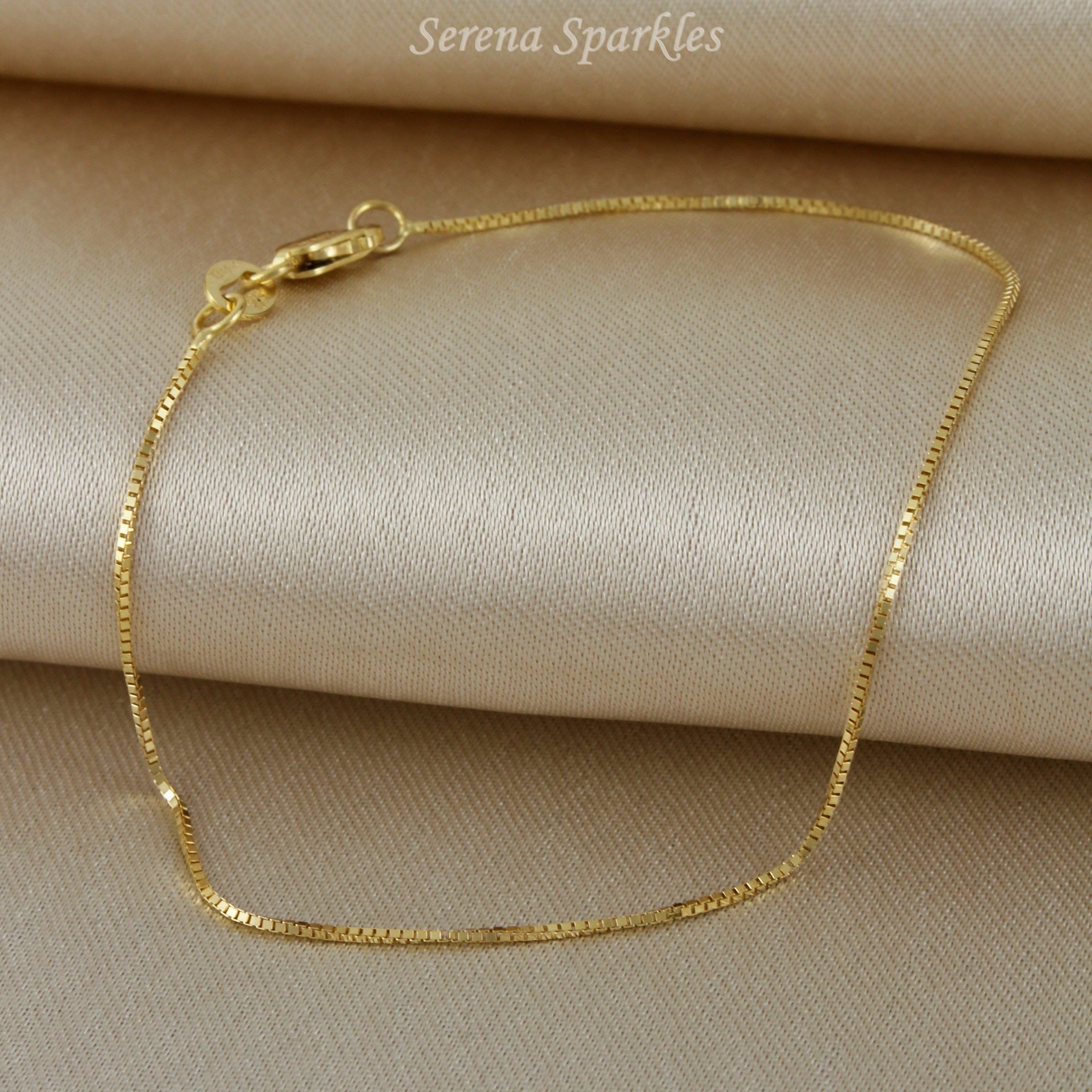 10k Solid Gold Box Chain Bracelet - Serena Sparkles