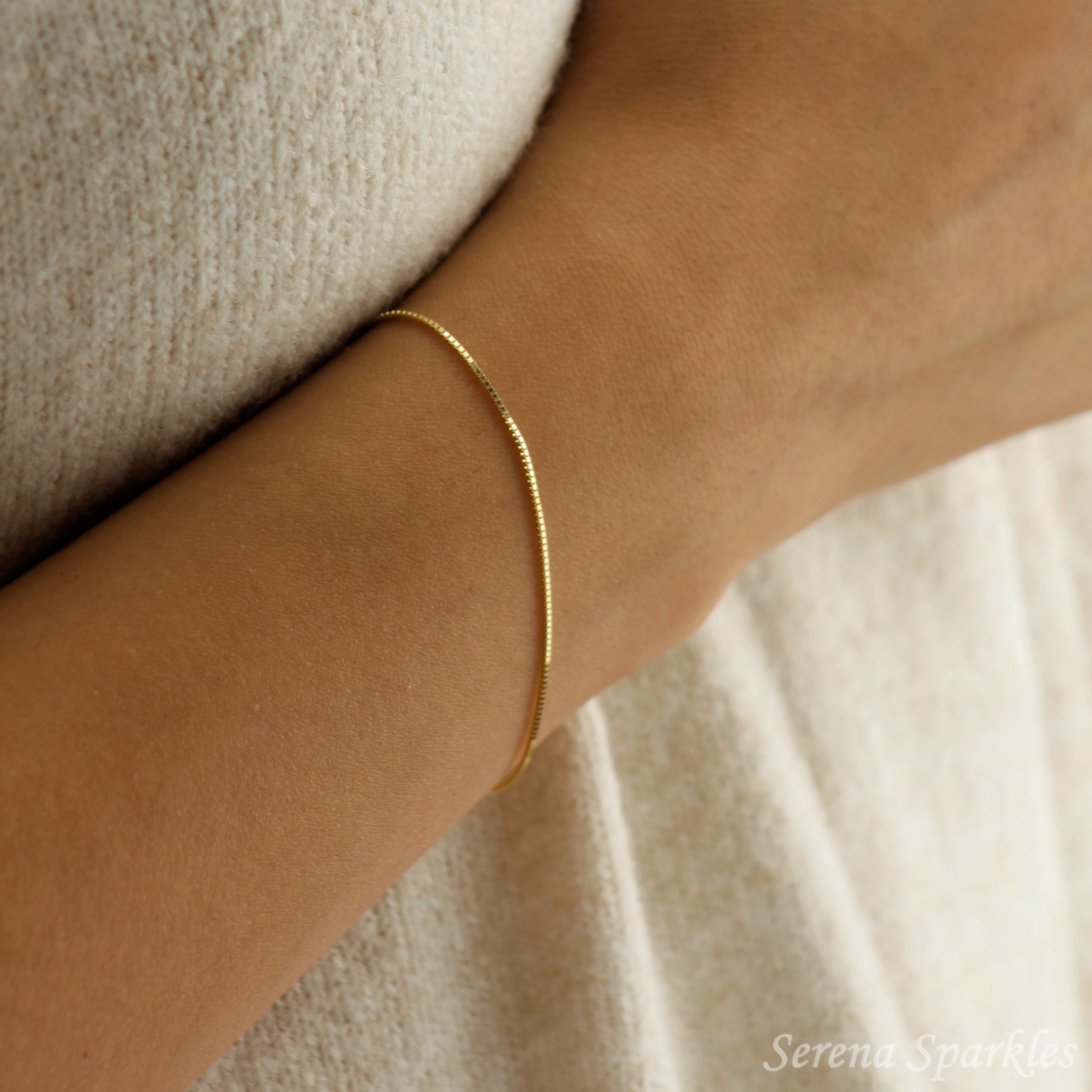 10k Solid Gold Box Chain Bracelet - Serena Sparkles