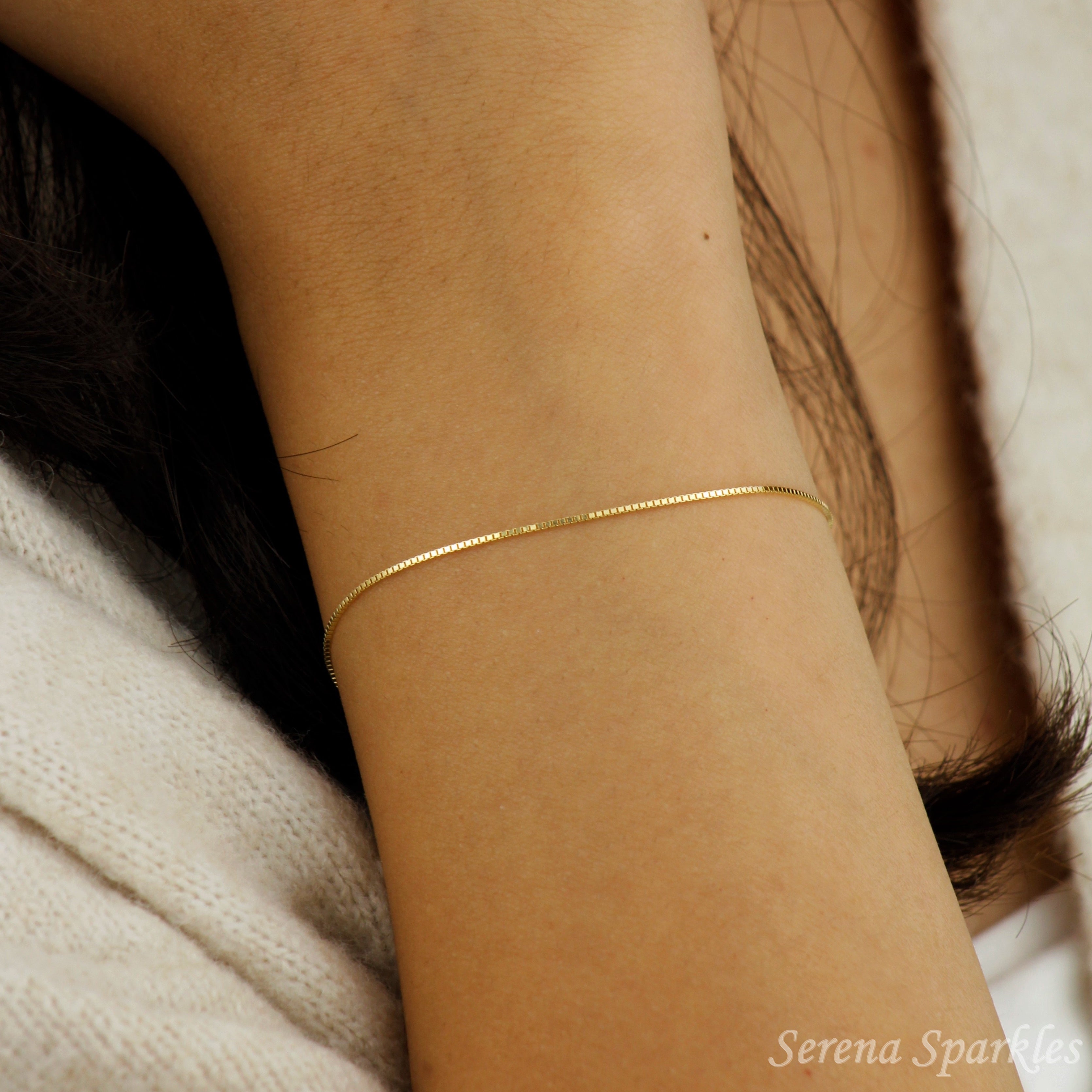 10k Solid Gold Box Chain Bracelet - Serena Sparkles