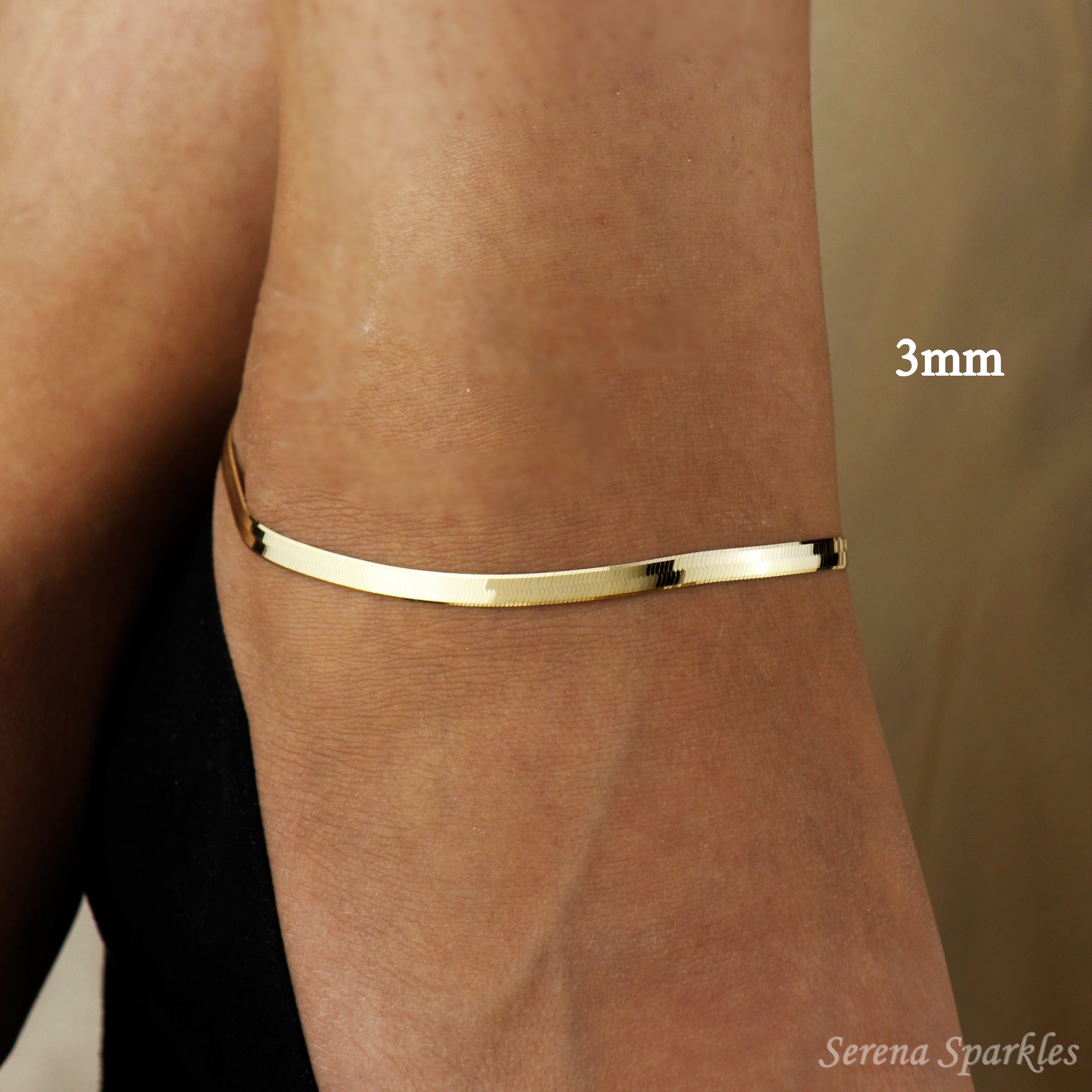 10K Solid Gold Herringbone Chain Anklet - Serena Sparkles