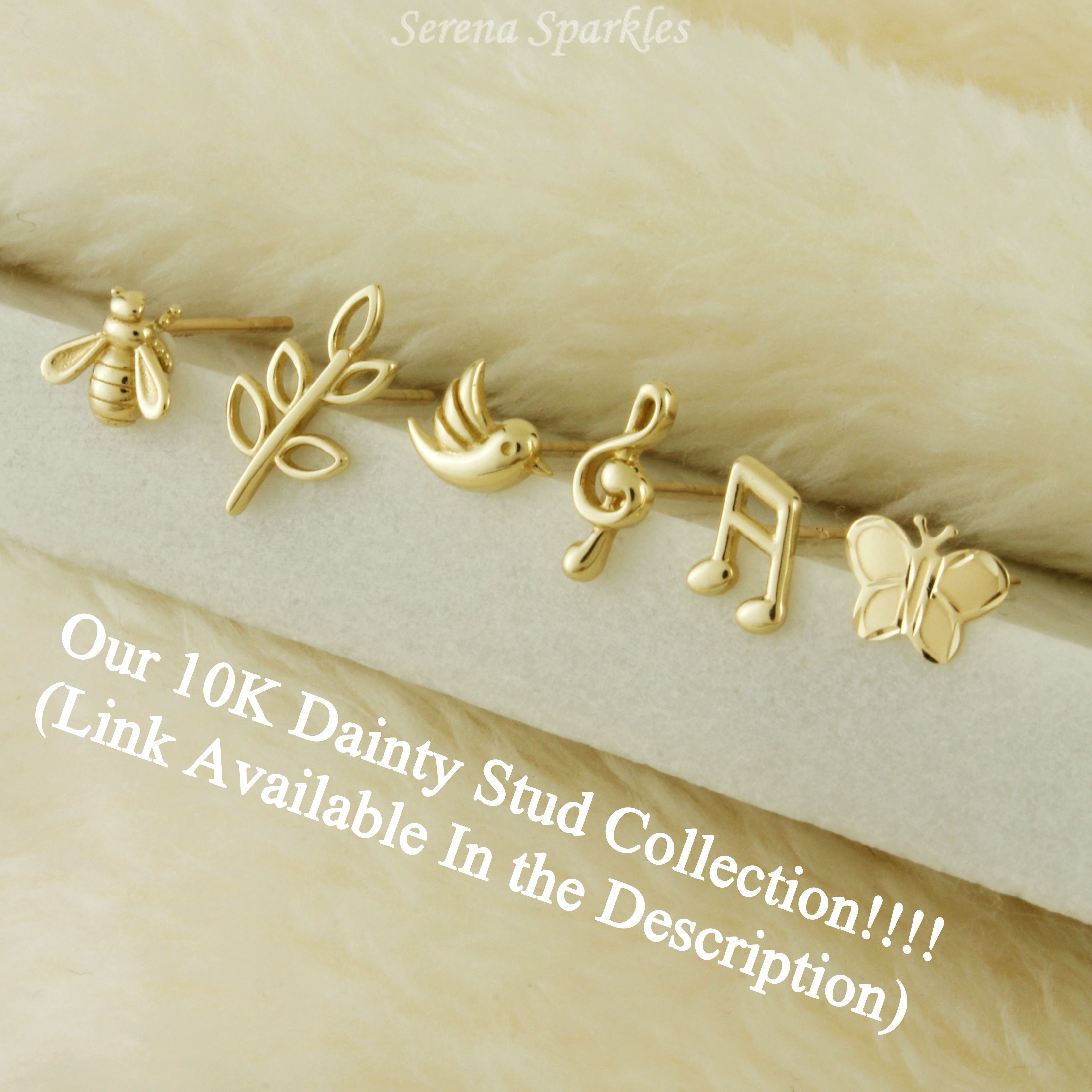 10k Solid Gold Music Notes Stud Earrings - Serena Sparkles