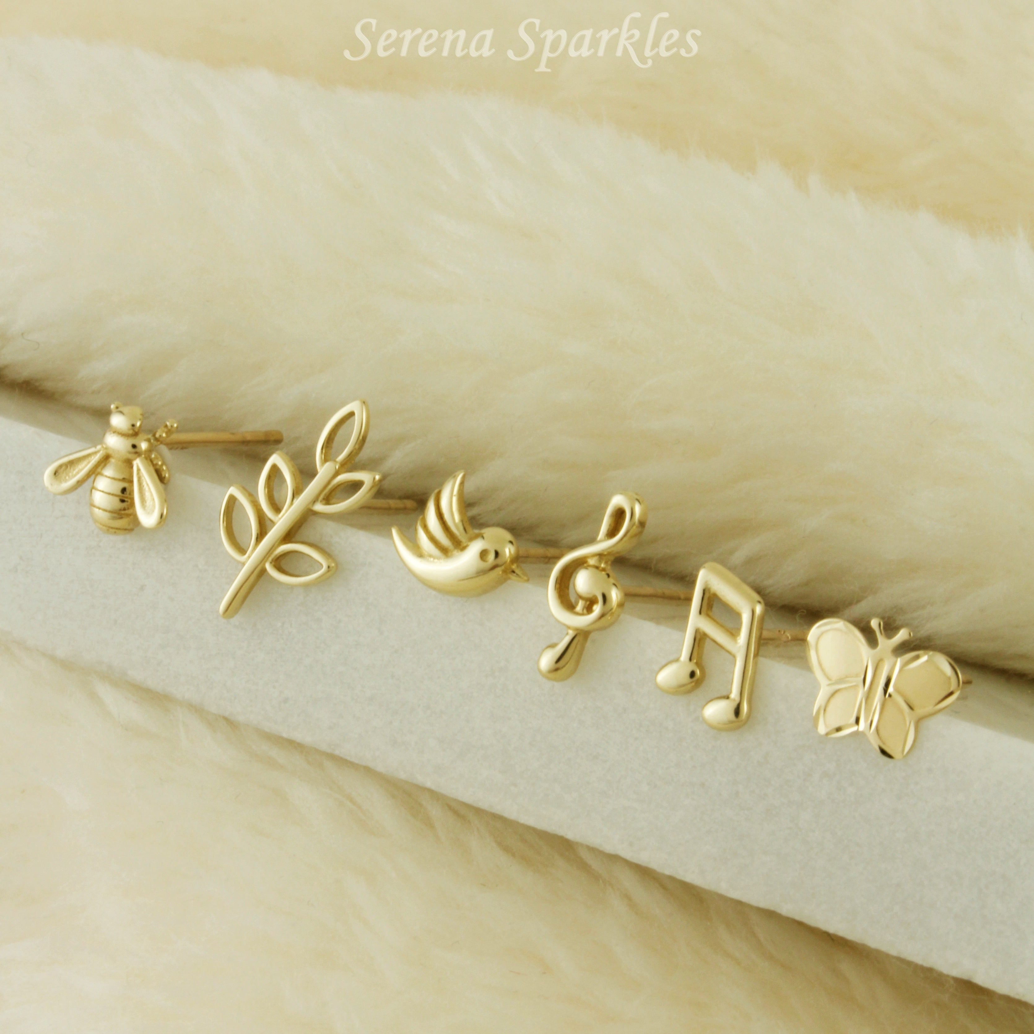 10k Solid Gold Ear Stud Earrings - Serena Sparkles