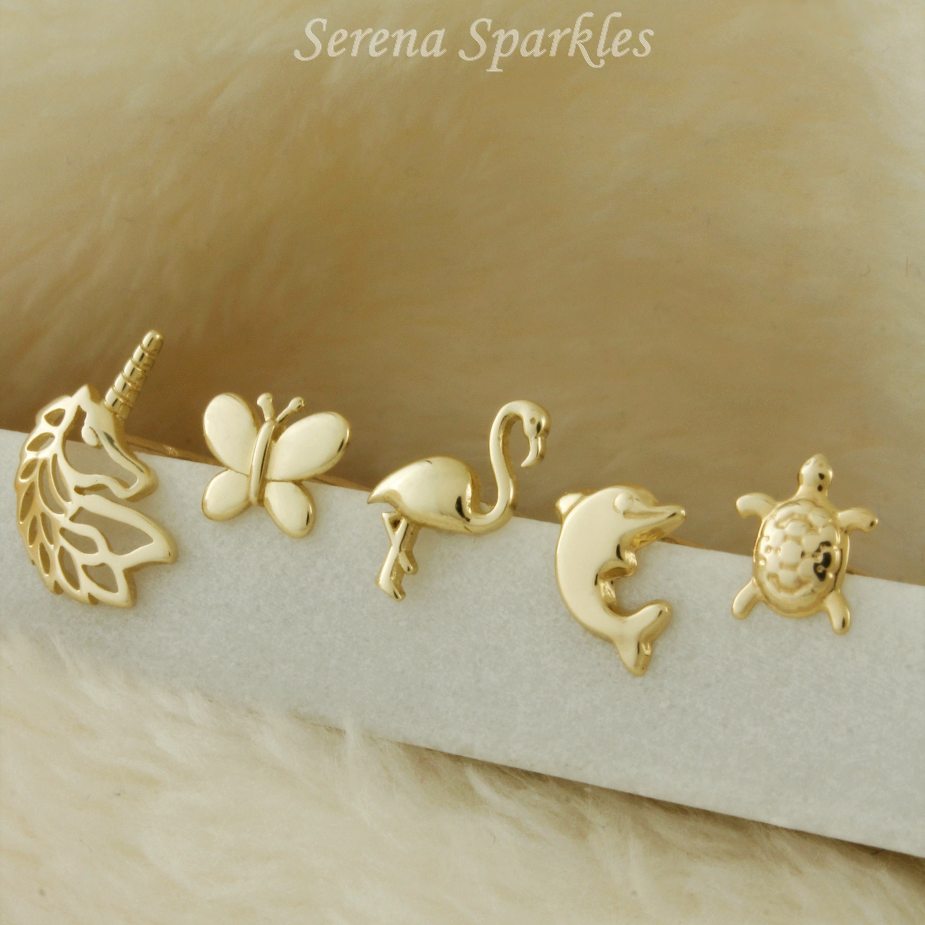 10k Solid Gold Dainty Ear Studs - Serena Sparkles