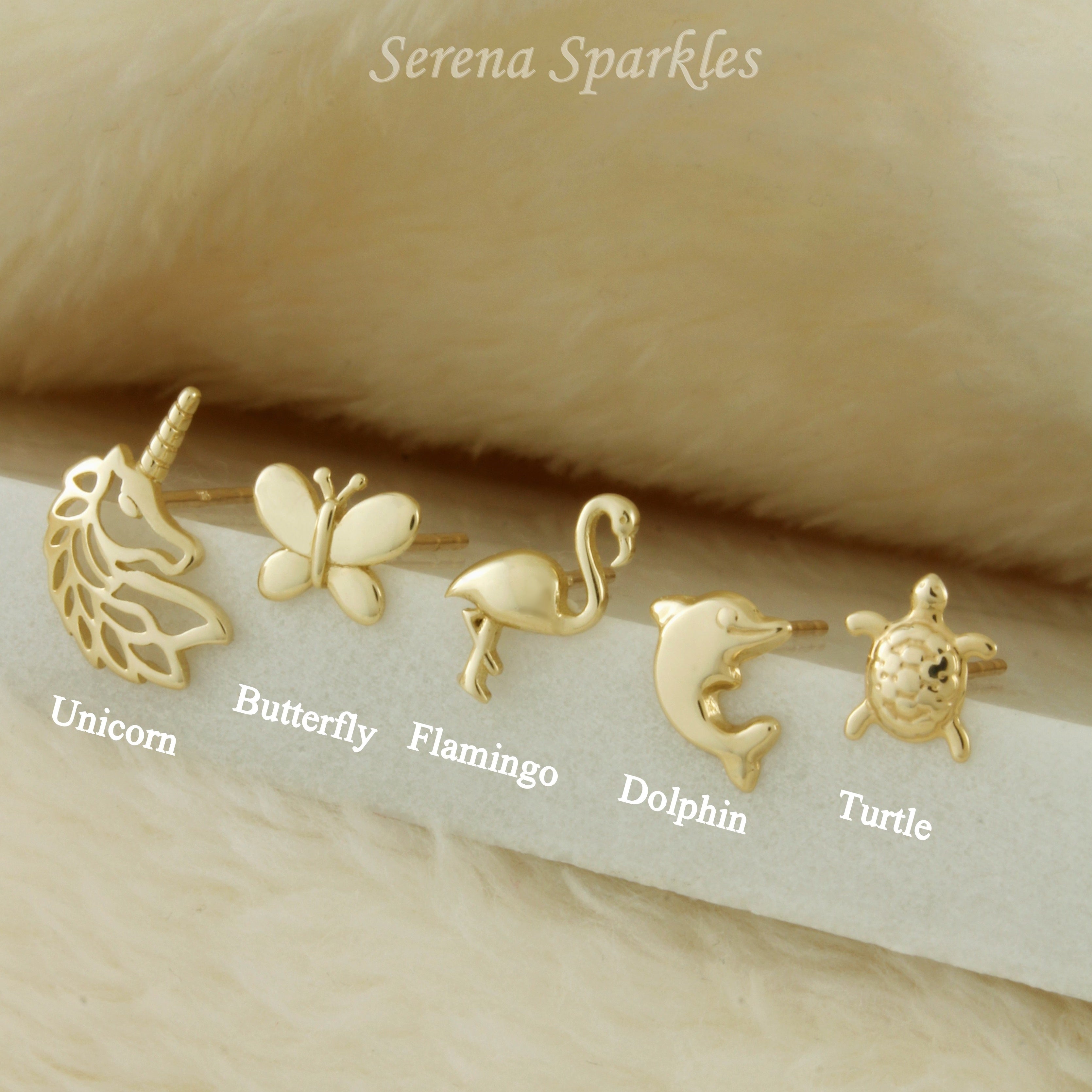 10k Solid Gold Dainty Ear Studs - Serena Sparkles