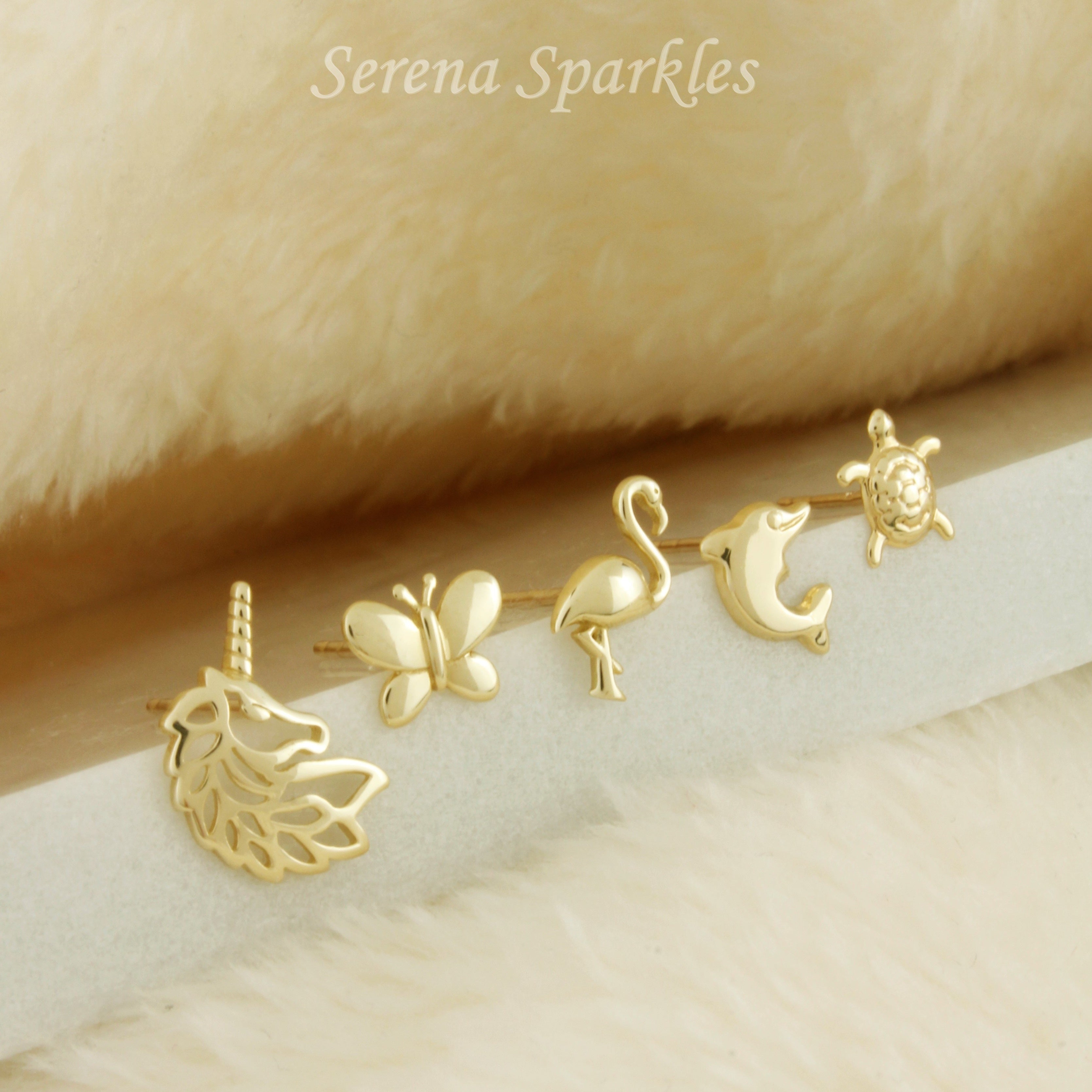 10k Solid Gold Dainty Ear Studs - Serena Sparkles