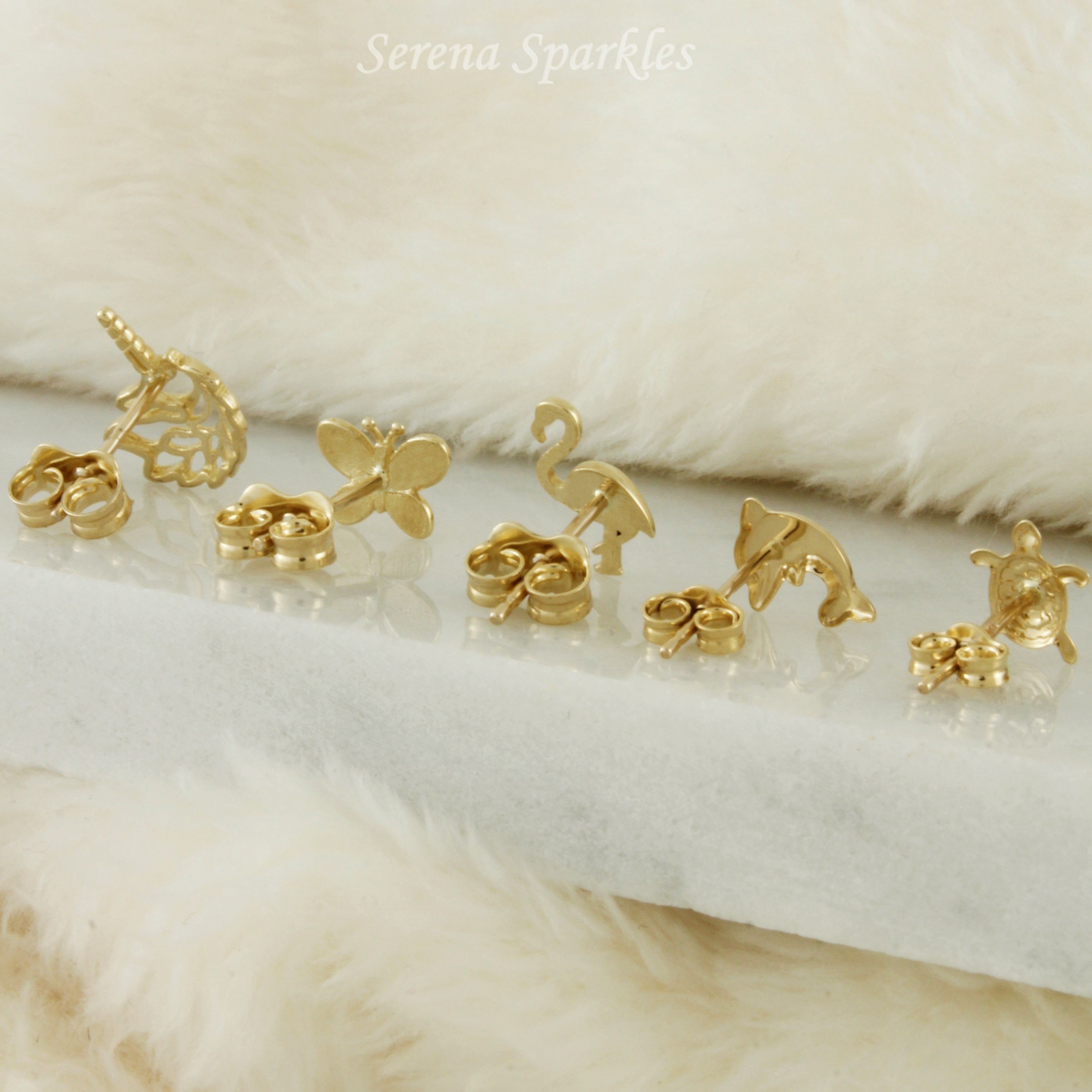 10k Solid Gold Dainty Ear Studs - Serena Sparkles