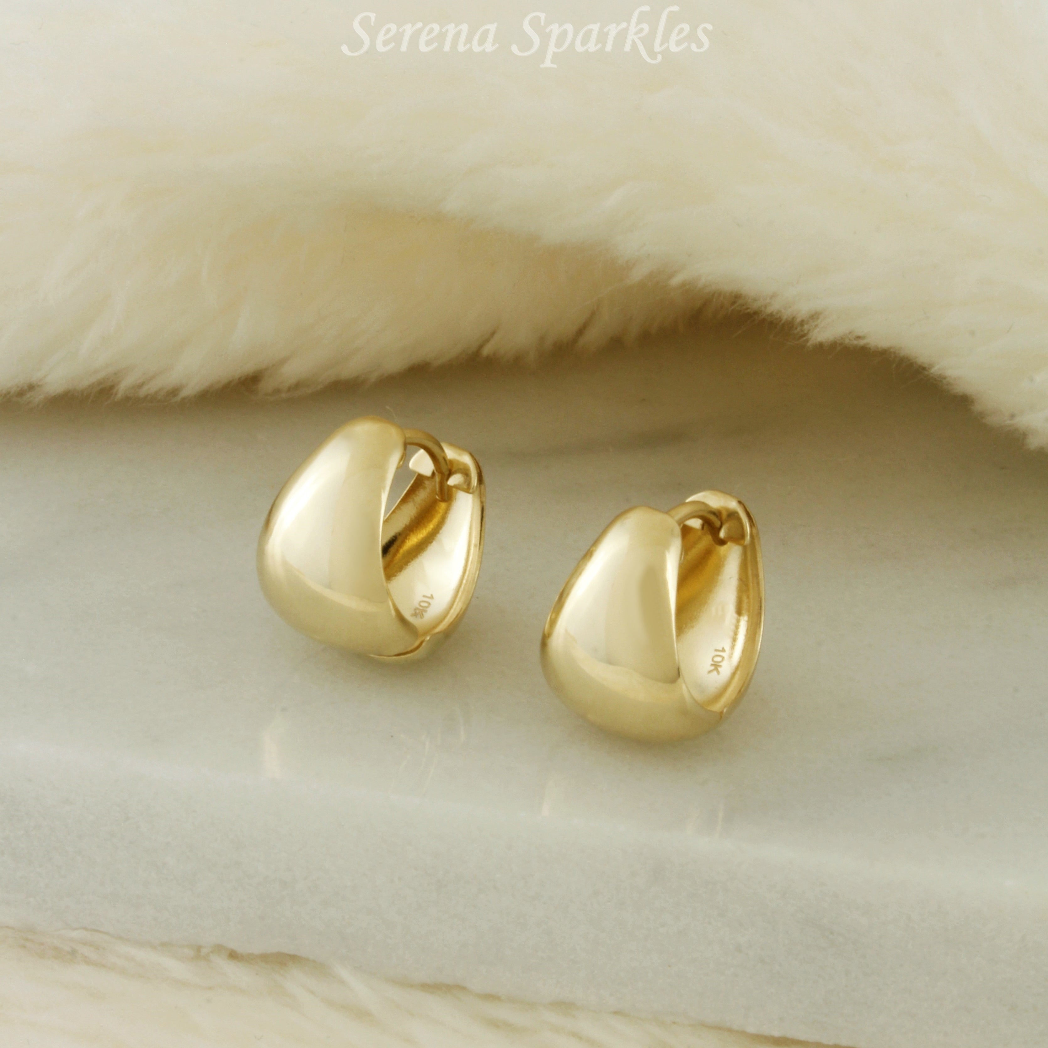 10k Solid Gold Dome Huggie Hoop Earrings - Serena Sparkles