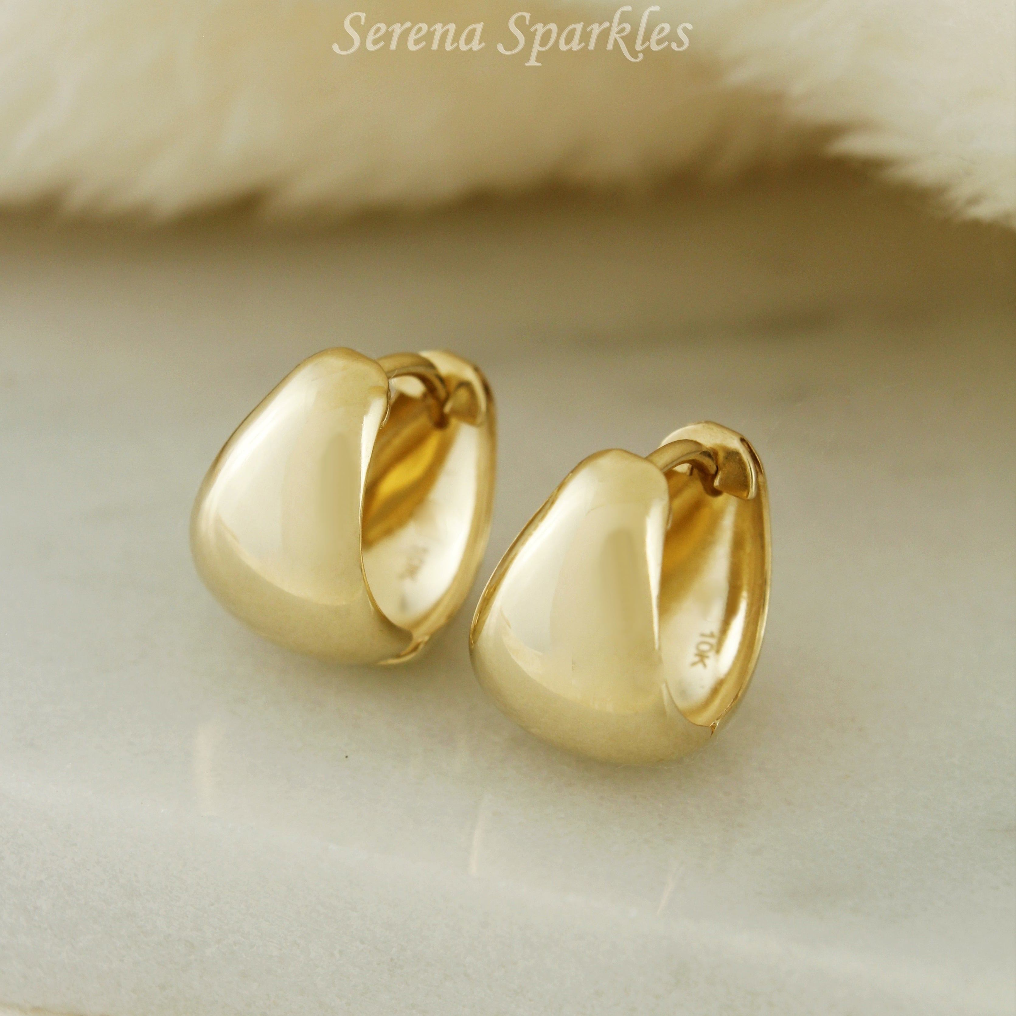 10k Solid Gold Dome Huggie Hoop Earrings - Serena Sparkles