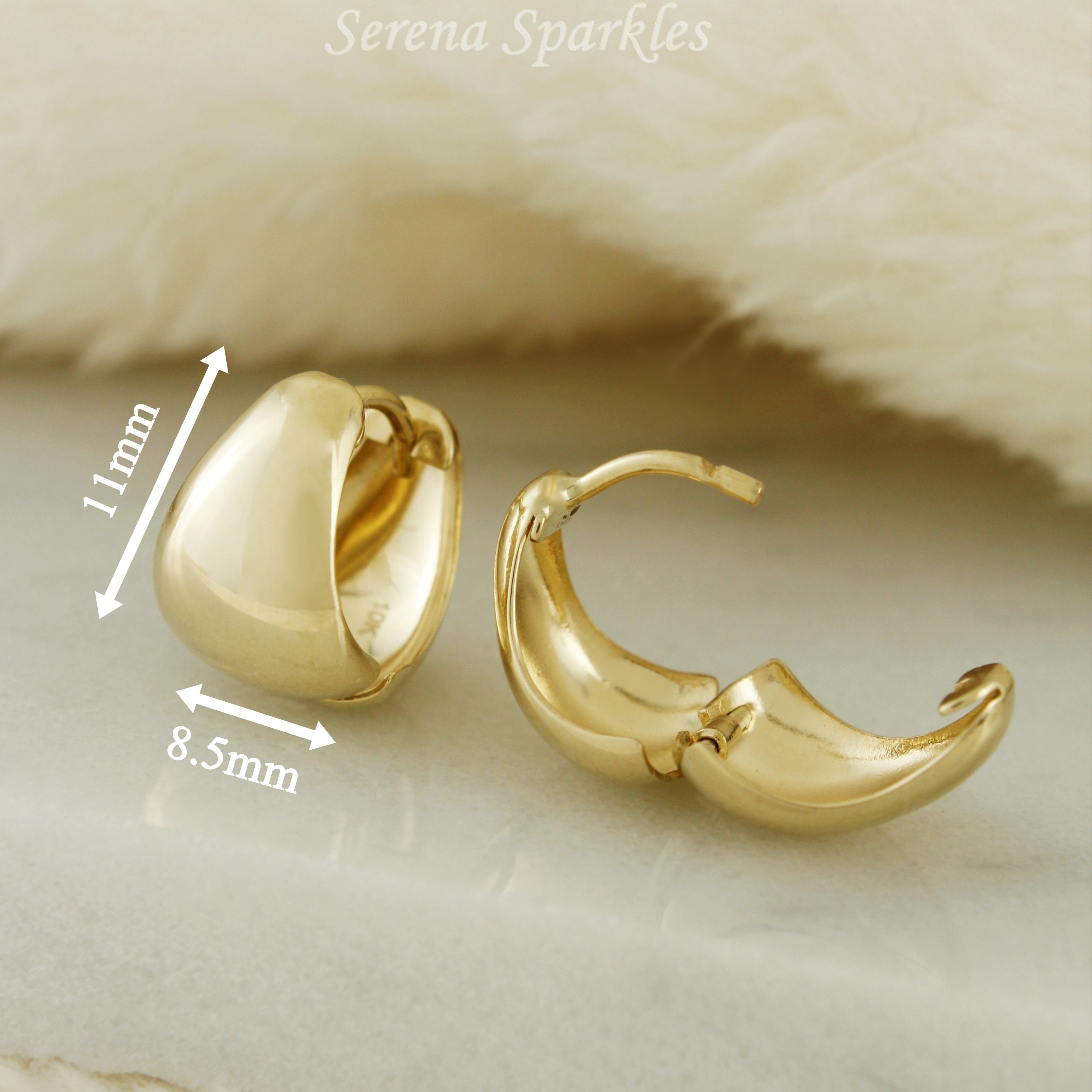 10k Solid Gold Dome Huggie Hoop Earrings - Serena Sparkles