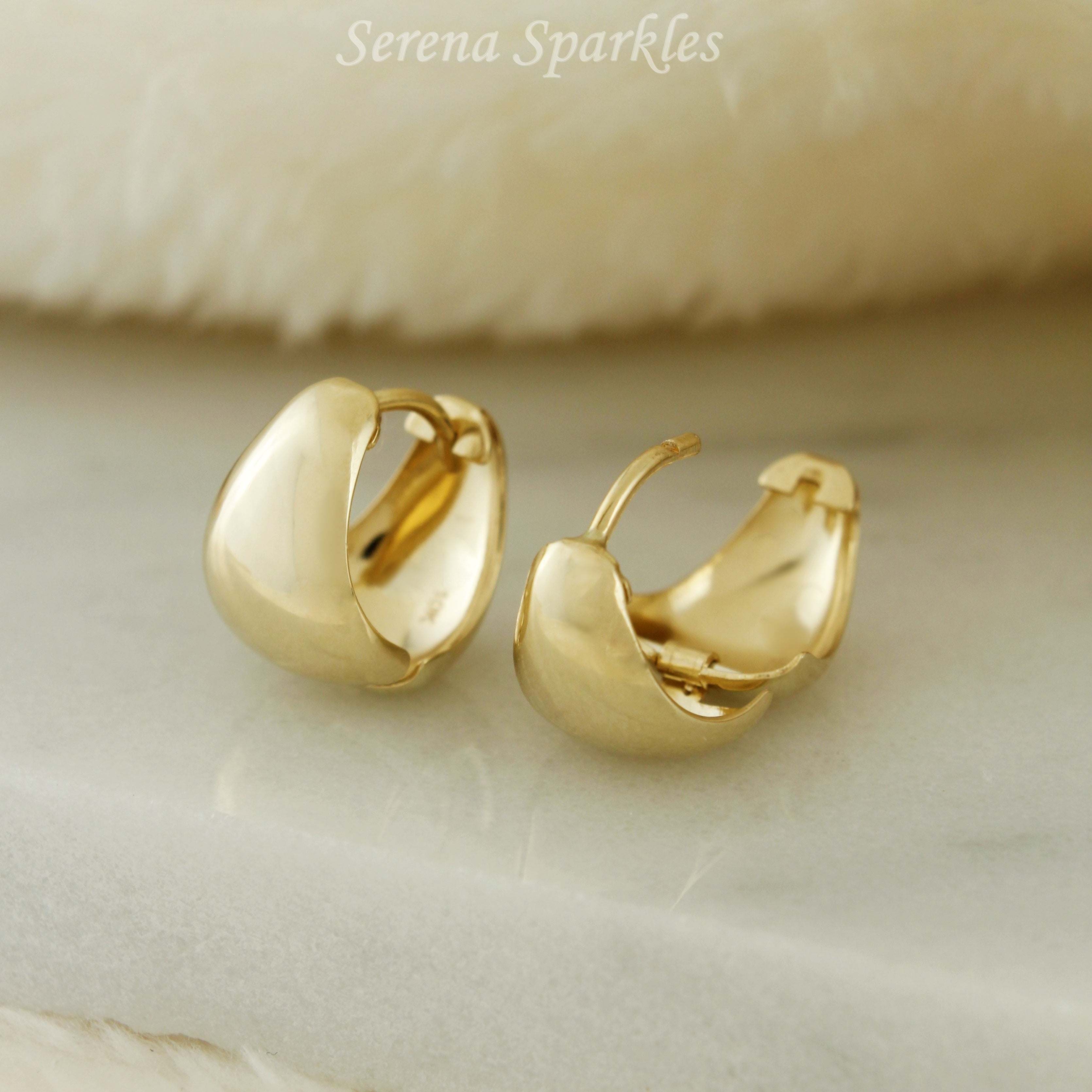 10k Solid Gold Dome Huggie Hoop Earrings - Serena Sparkles