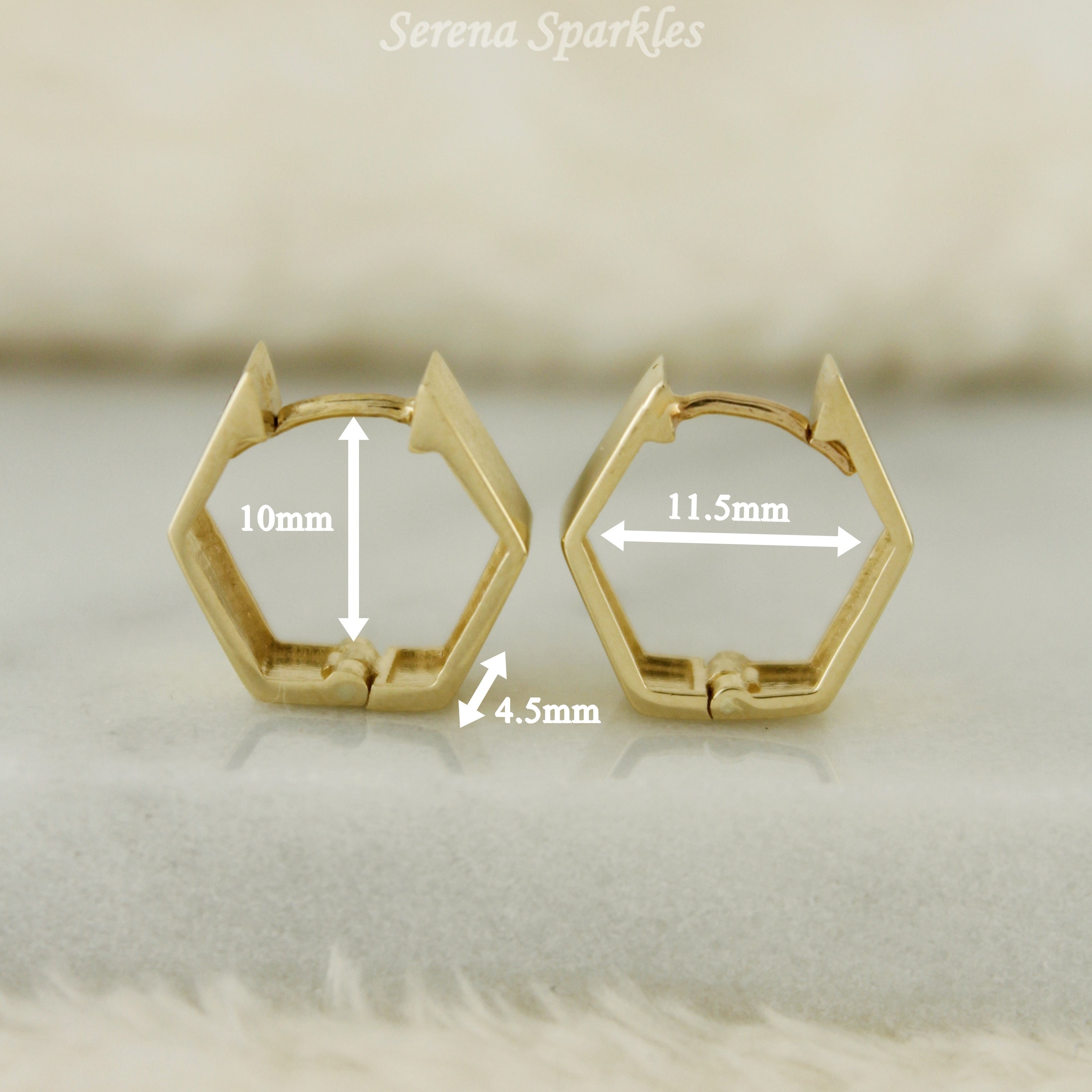 10k Solid Gold Hexagon Shape Huggie Hoop Earrings - Serena Sparkles