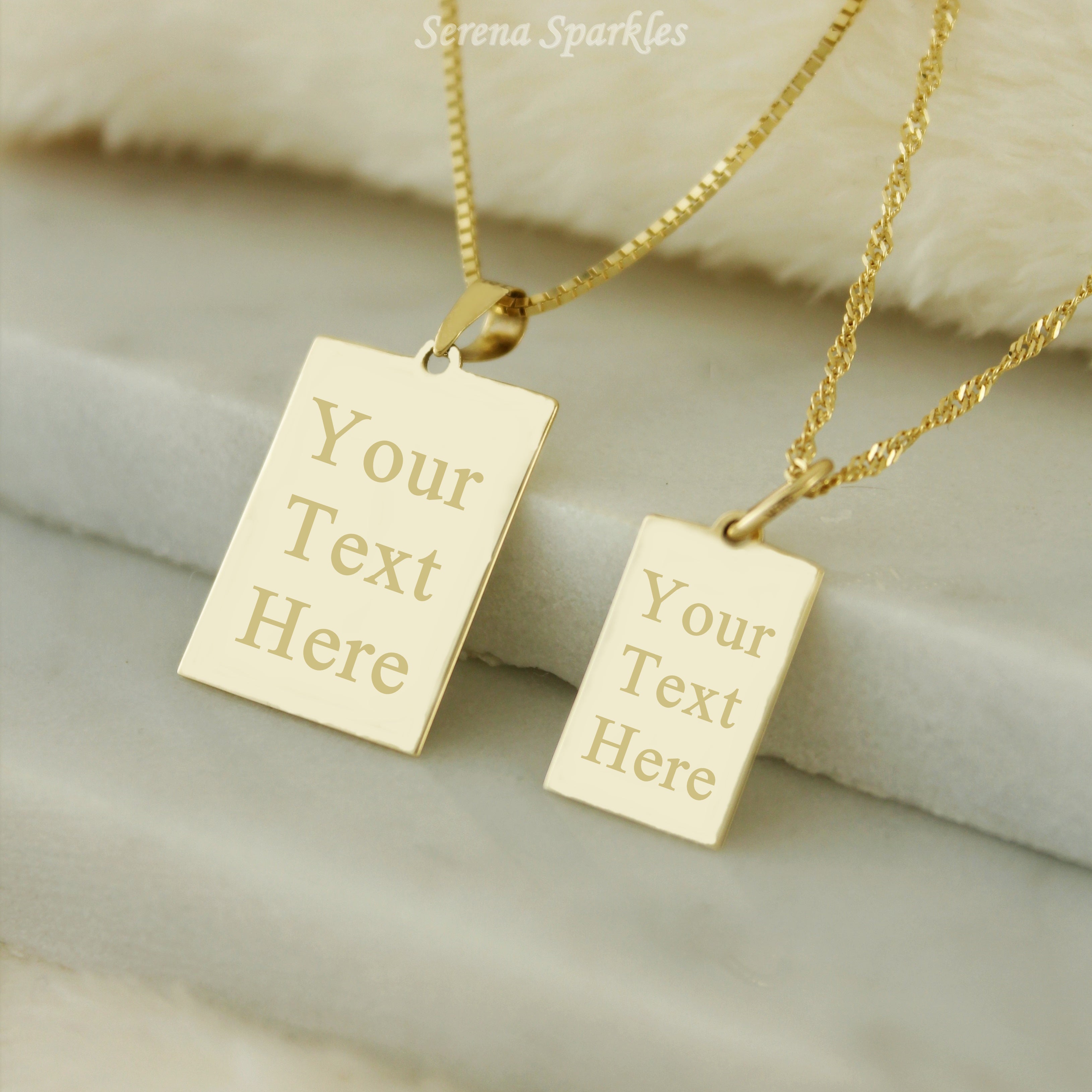 10k Solid Gold Engravable Tag Necklace (Canva) - Serena Sparkles