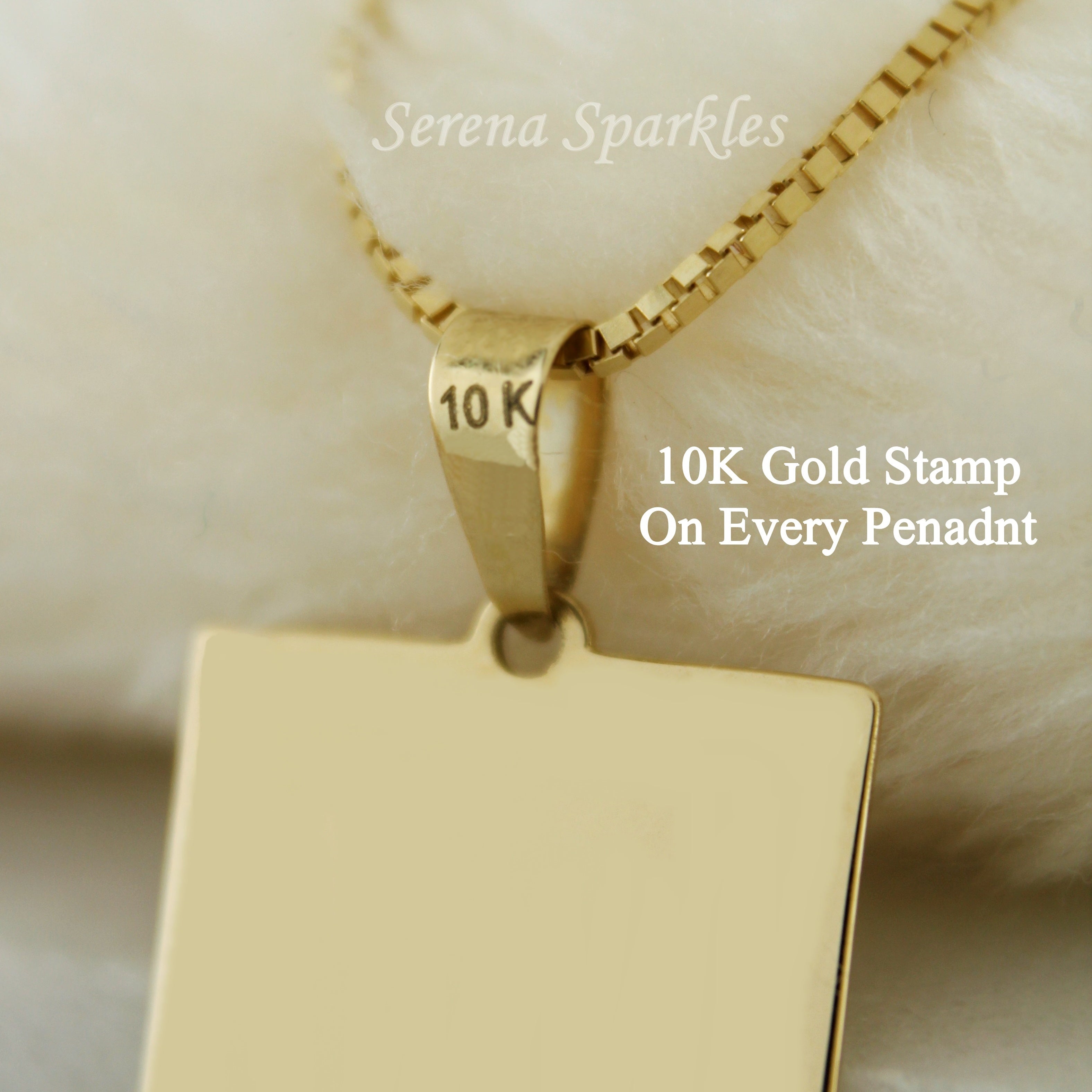 10k Solid Gold Engravable Tag Necklace (Canva) - Serena Sparkles