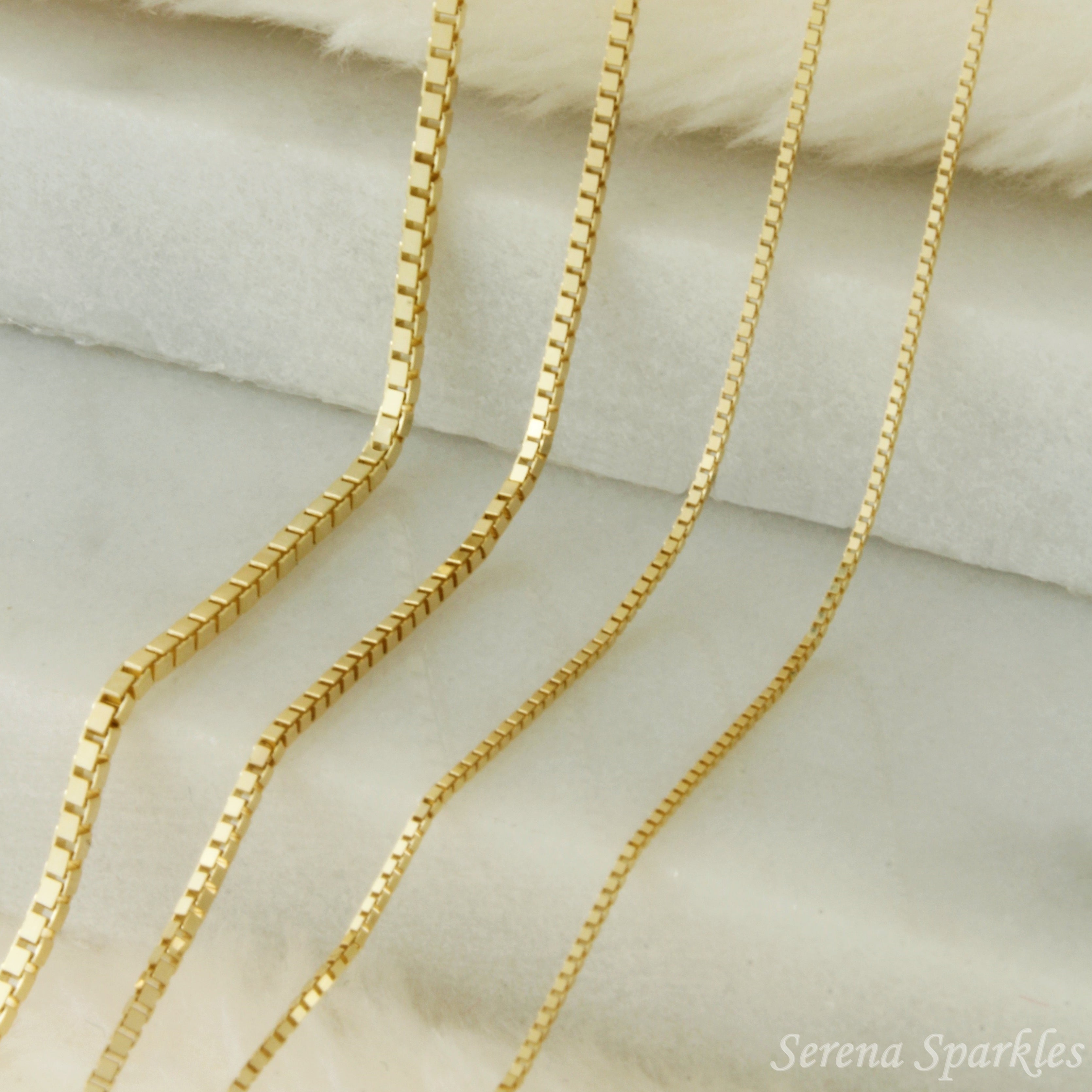 10k Solid Gold Box Chain Necklace - Serena Sparkles