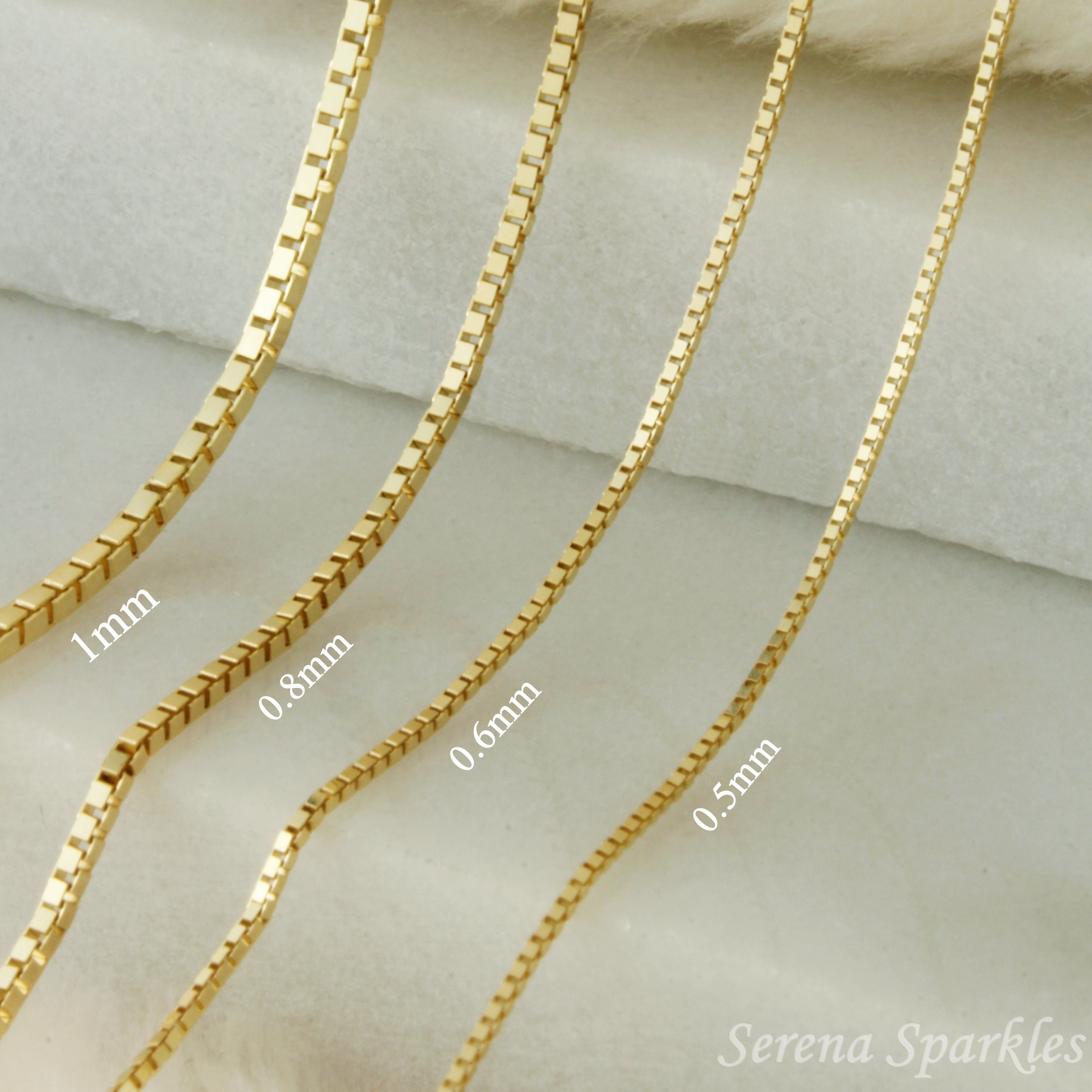 10k Solid Gold Box Chain Necklace - Serena Sparkles