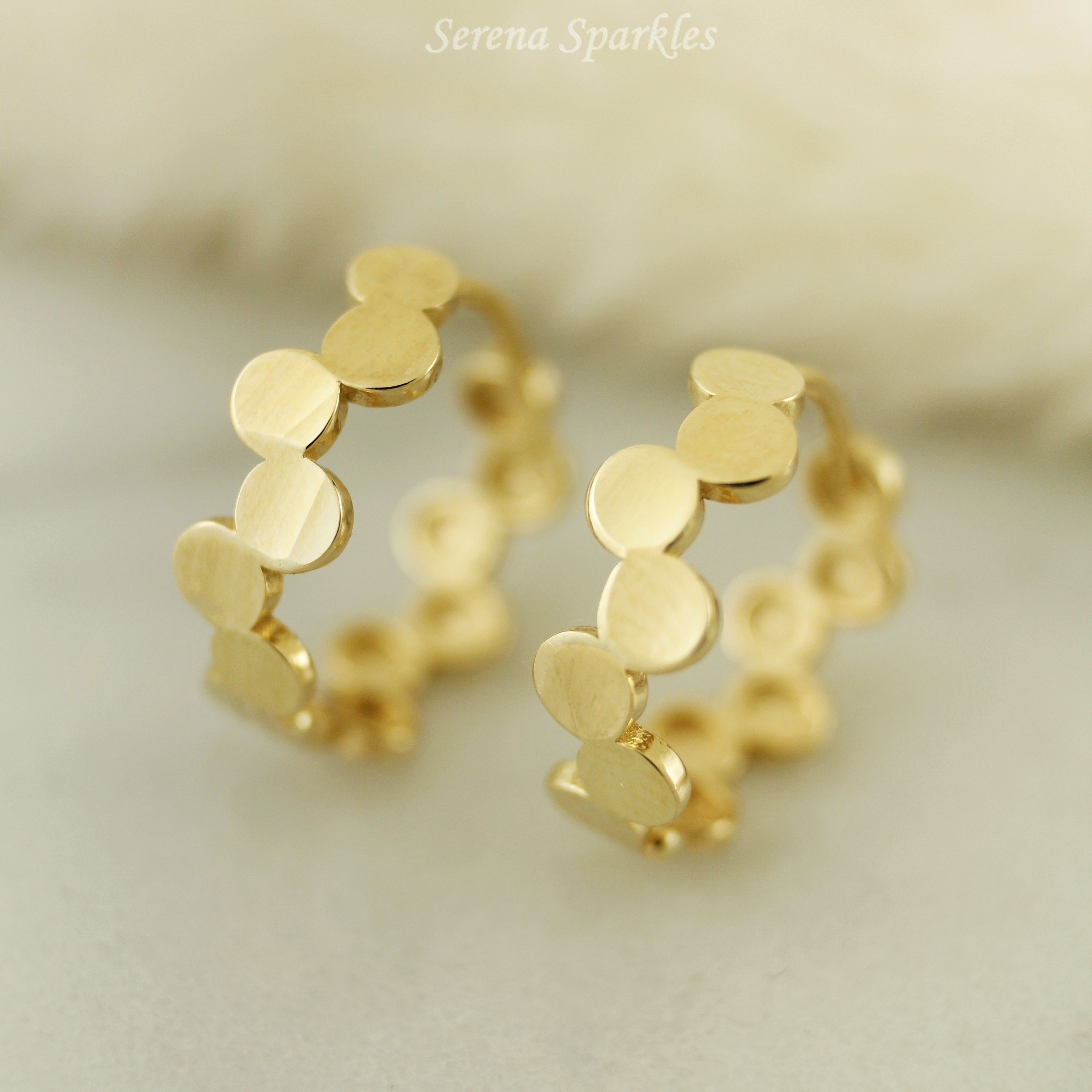 10k Solid Gold Beehive Huggie Hoop Earrings - Serena Sparkles