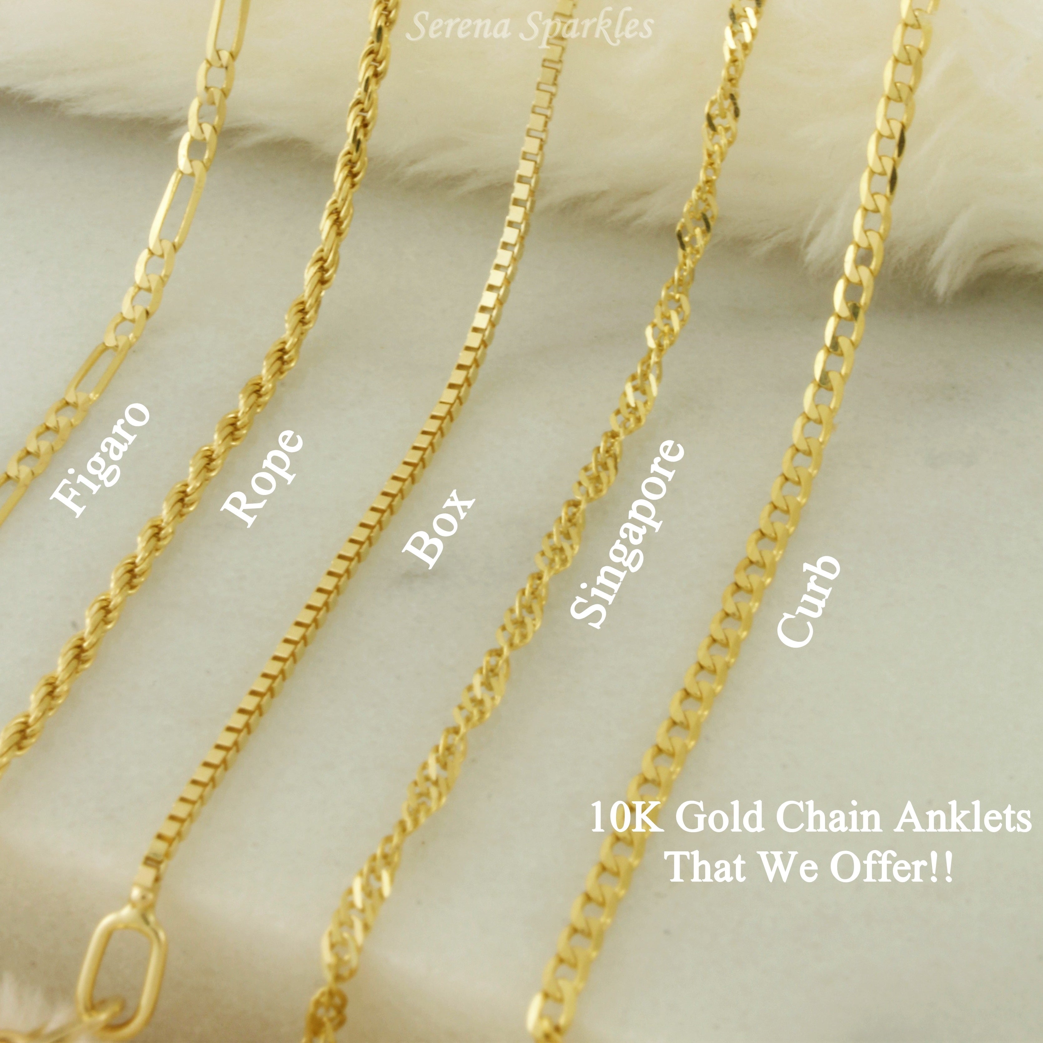 10k Solid Gold Box Chain Anklet - Serena Sparkles