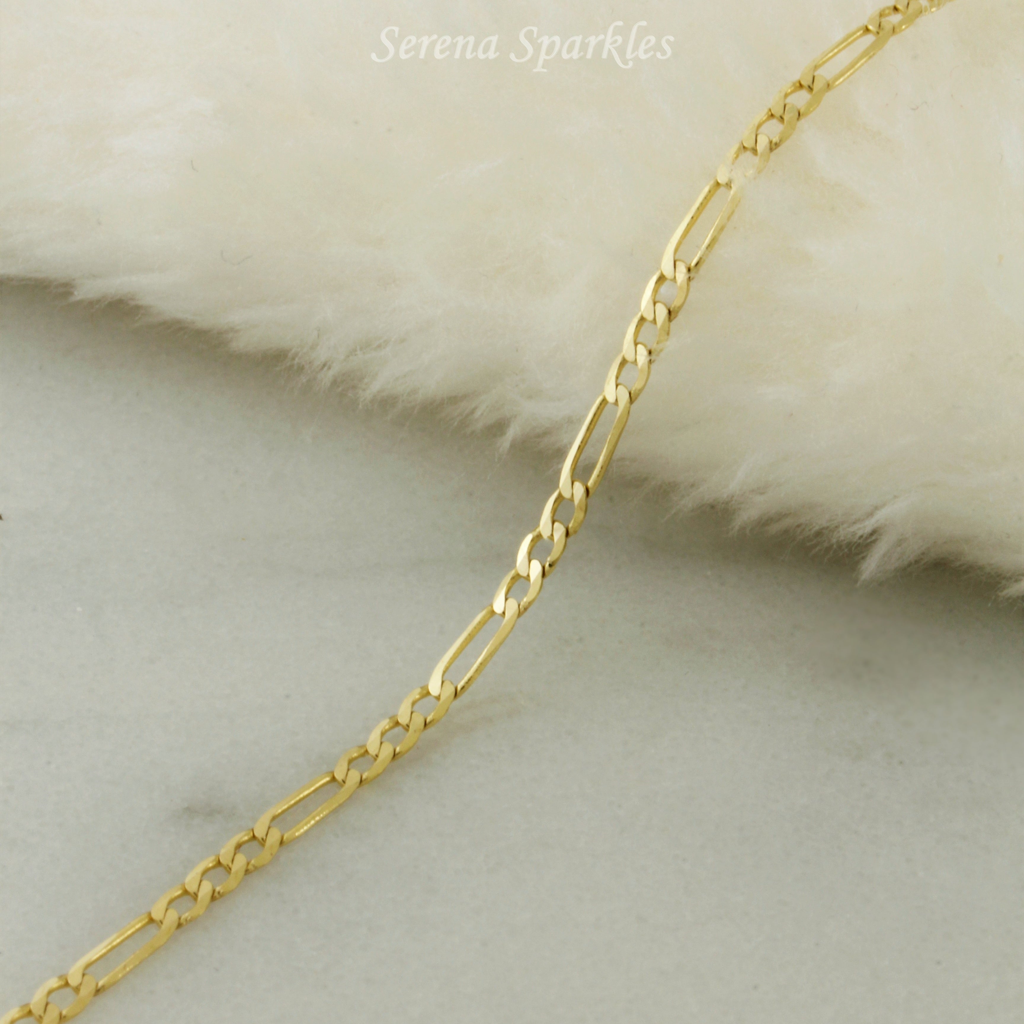 10k Solid Gold Figaro Chain Anklet - Serena Sparkles