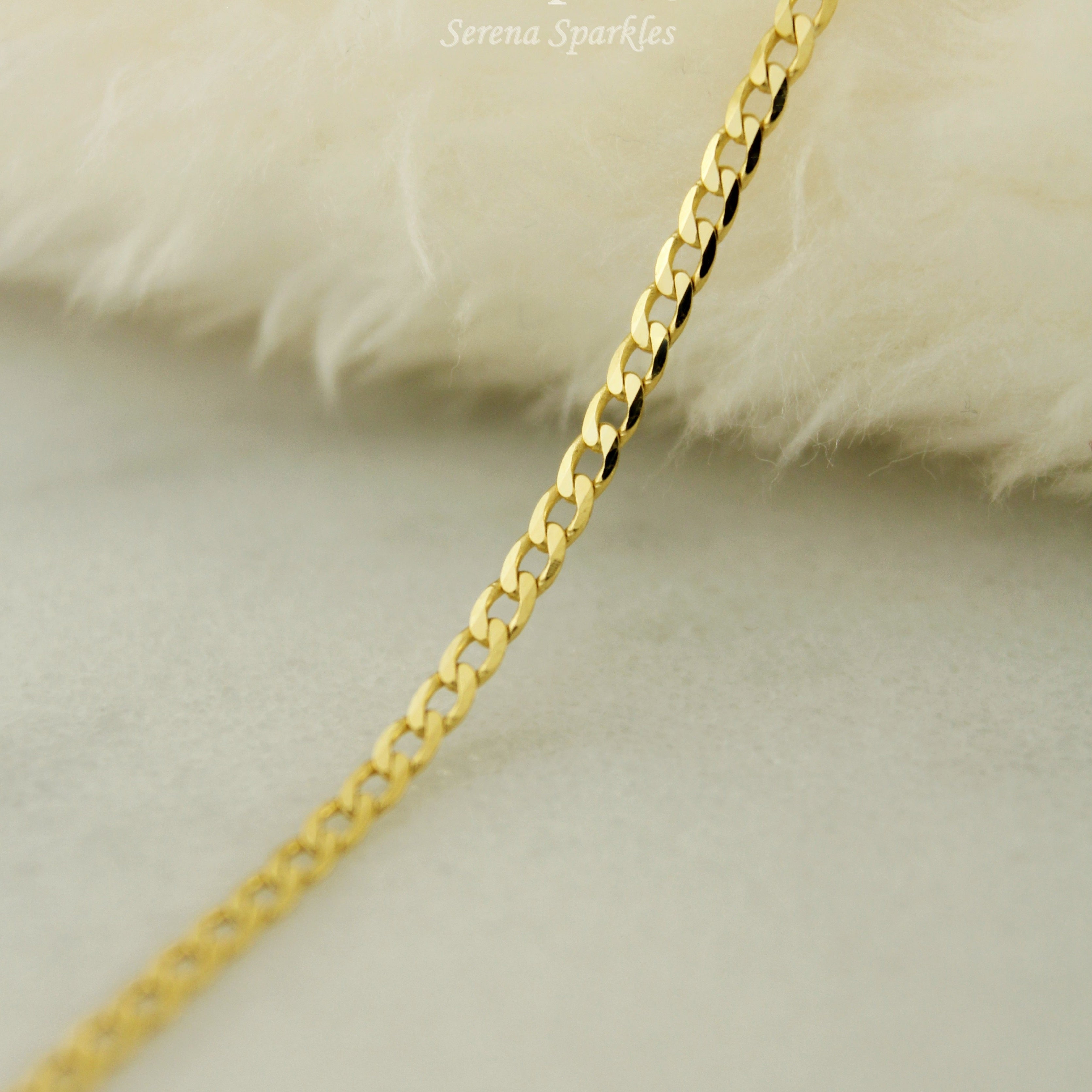 10k Solid Gold Curb Chain Anklet - Serena Sparkles