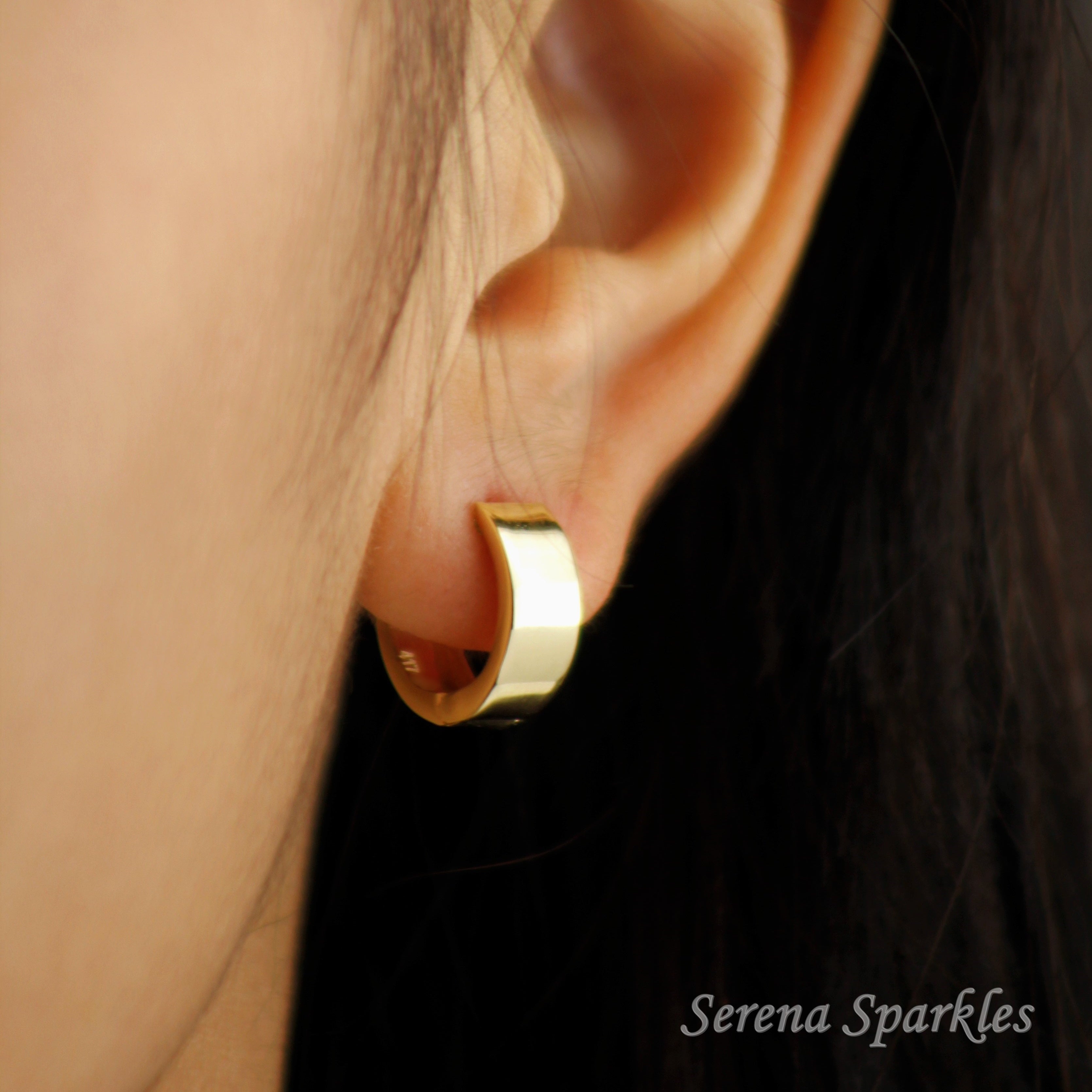 10k Solid Gold Thick Huggie Hoop Earrings - Serena Sparkles