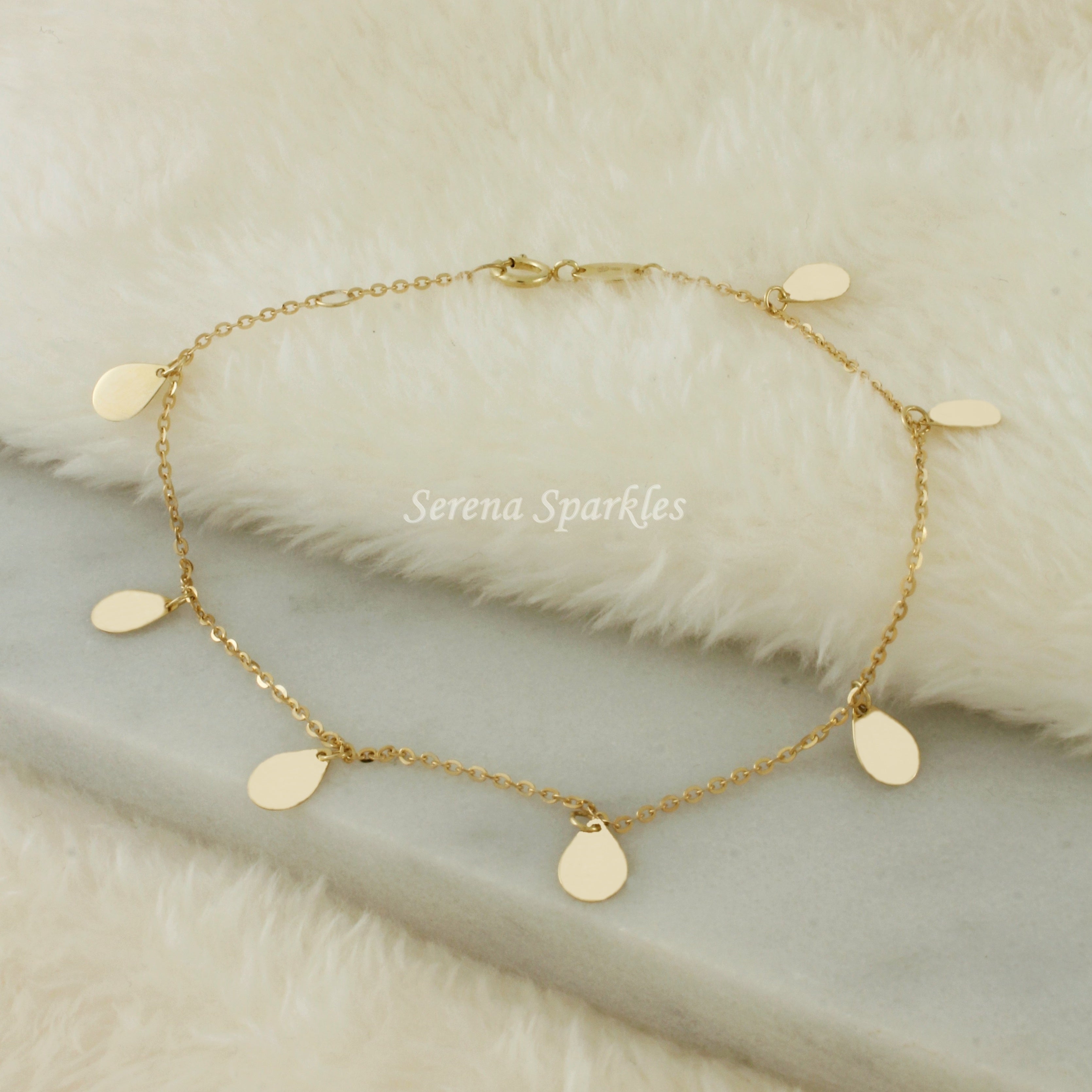 10K Solid Gold Drop Disc Bracelet - Serena Sparkles