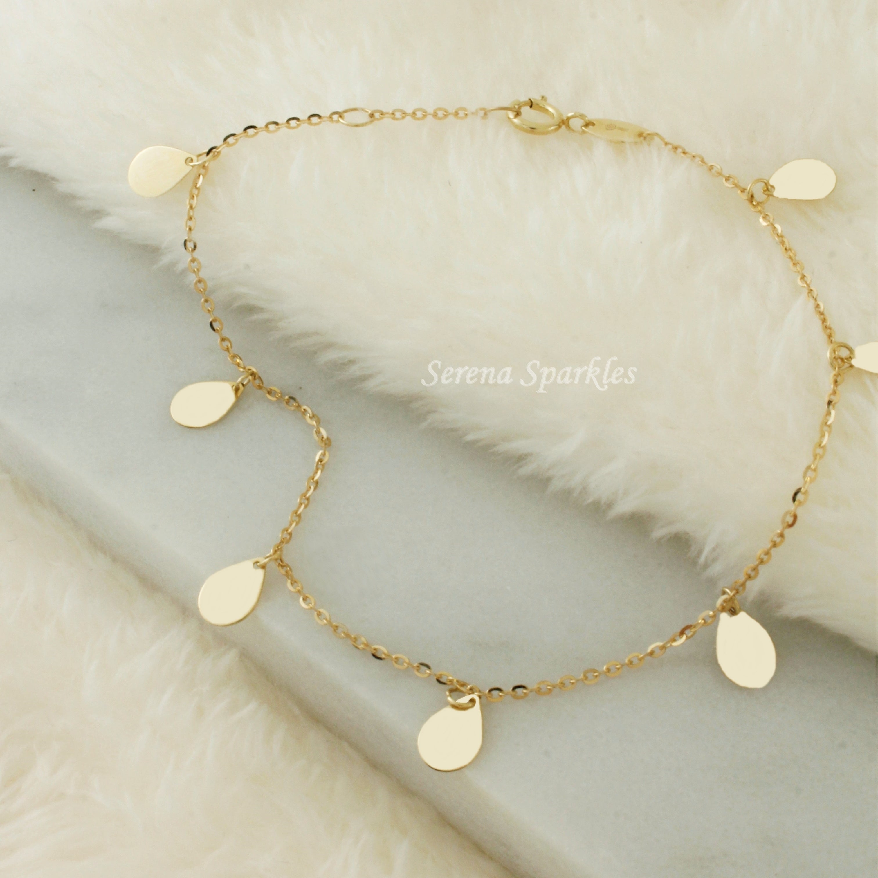 10K Solid Gold Drop Disc Bracelet - Serena Sparkles