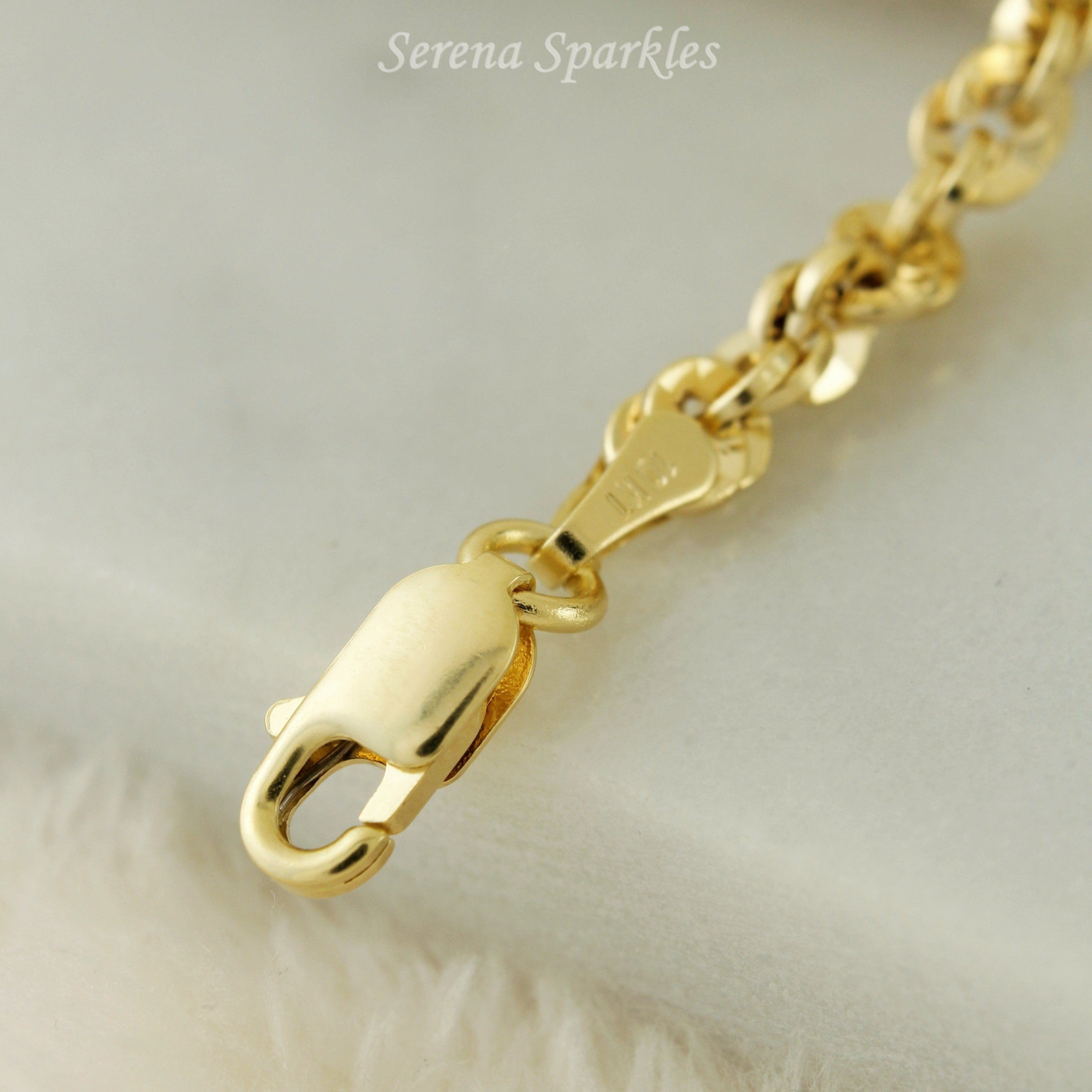 10k Real Gold Diamond Cut Rope Chain Bracelet - Serena Sparkles